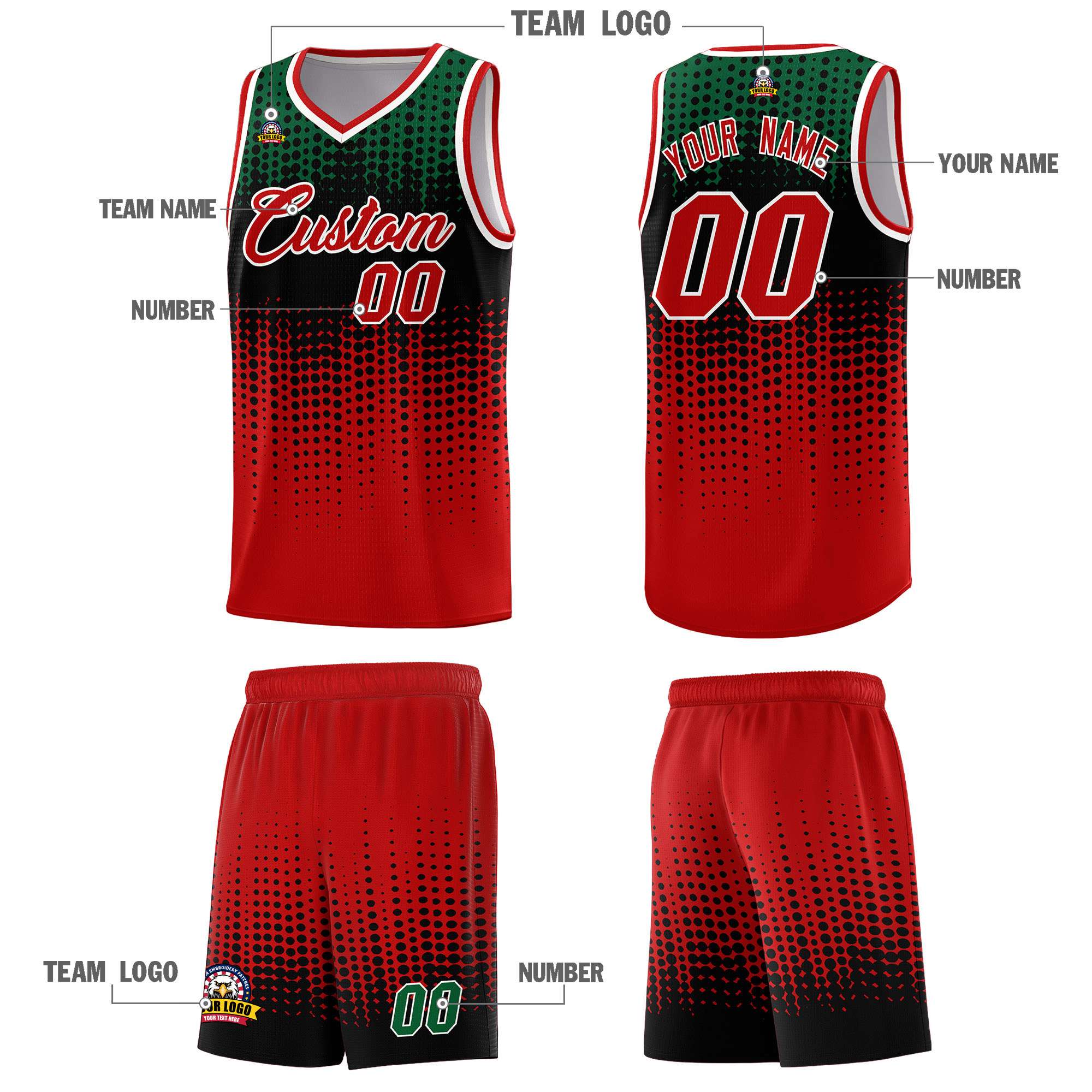 Custom Red Gradient Dots Design Pattern Sports Uniform Basketball Jersey