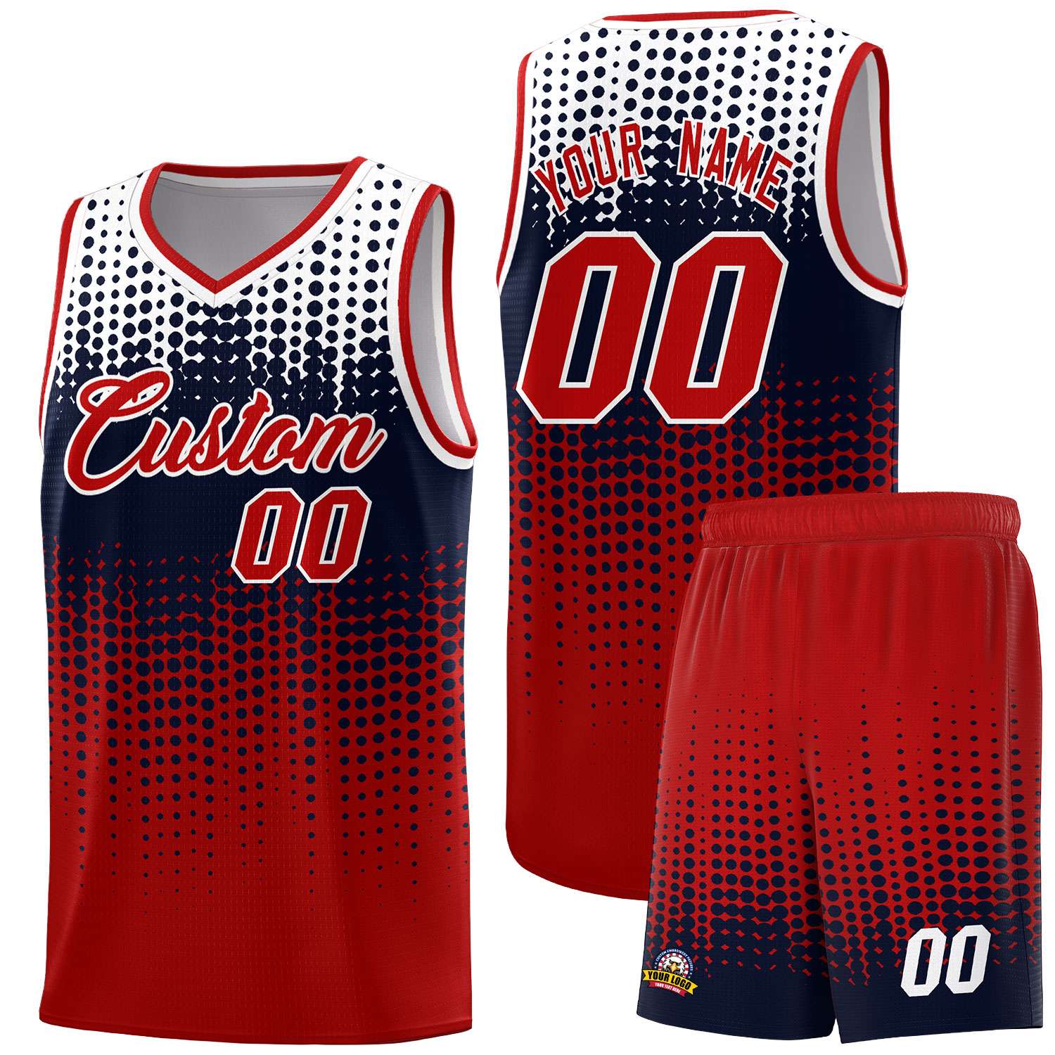 Custom Red Gradient Dots Design Pattern Sports Uniform Basketball Jersey