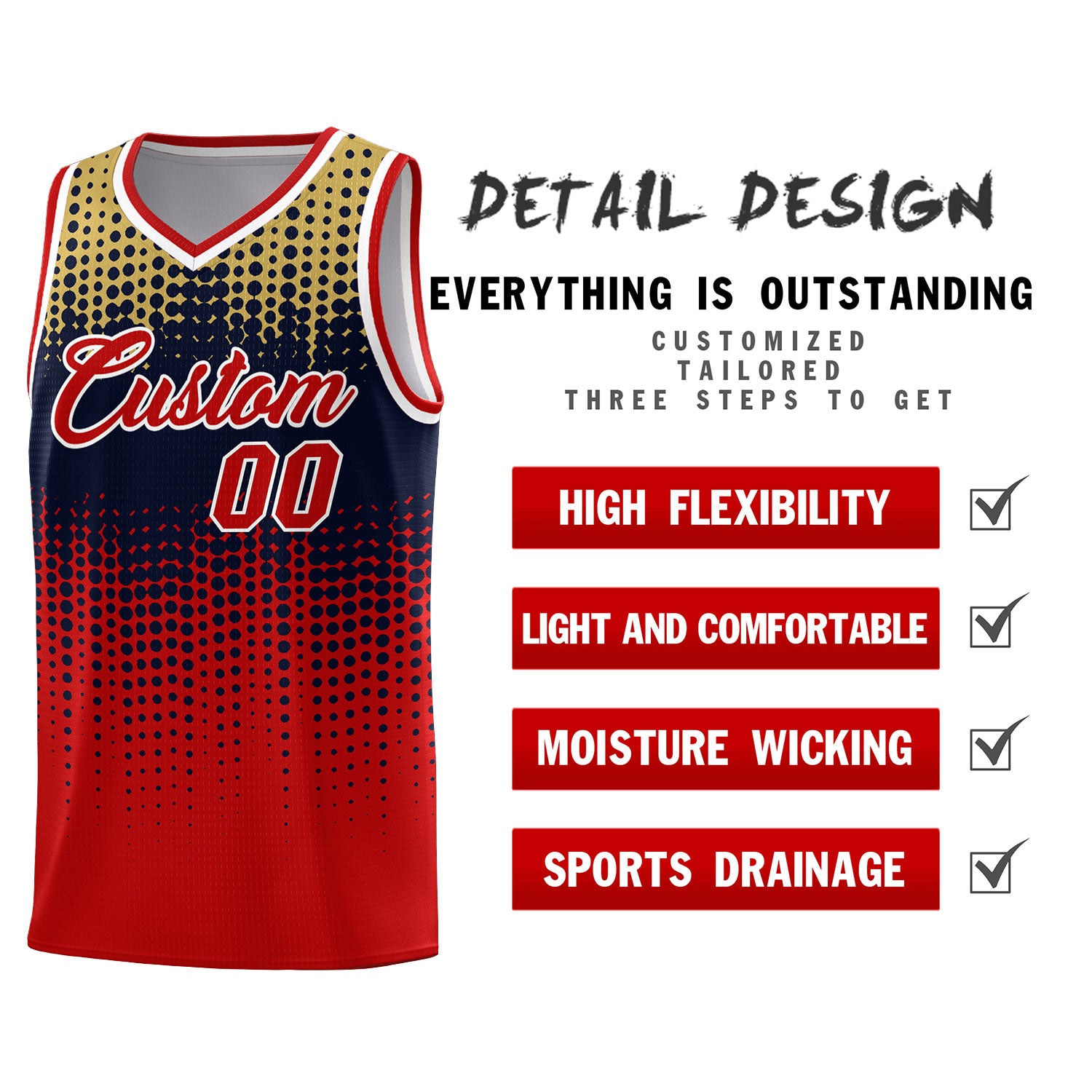 Custom Red Gradient Dots Design Pattern Sports Uniform Basketball Jersey