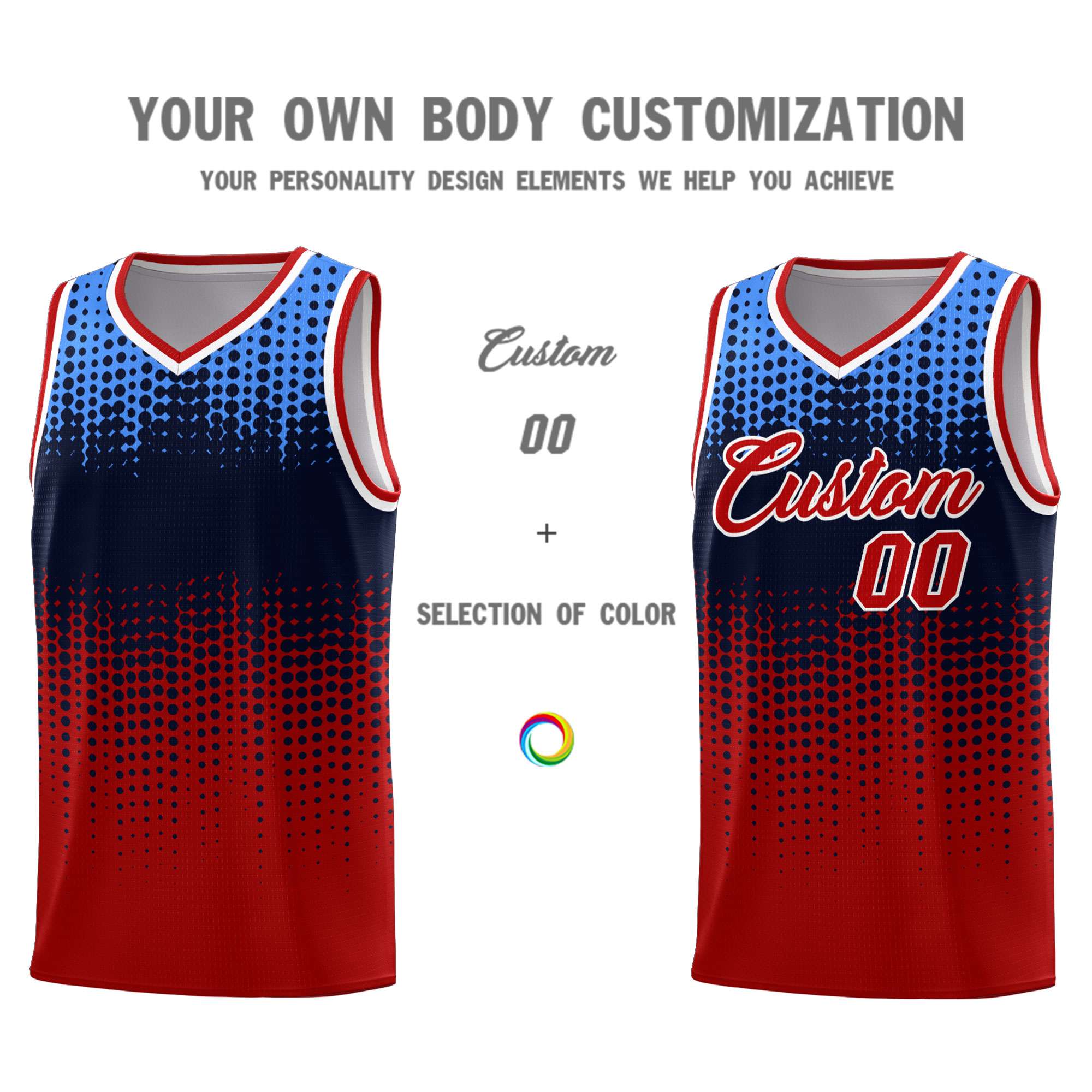 Custom Red Gradient Dots Design Pattern Sports Uniform Basketball Jersey