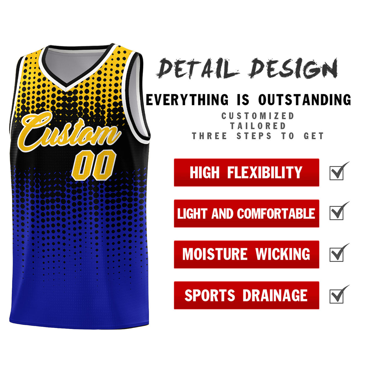 Custom Royal Gradient Dots Design Pattern Sports Uniform Basketball Jersey