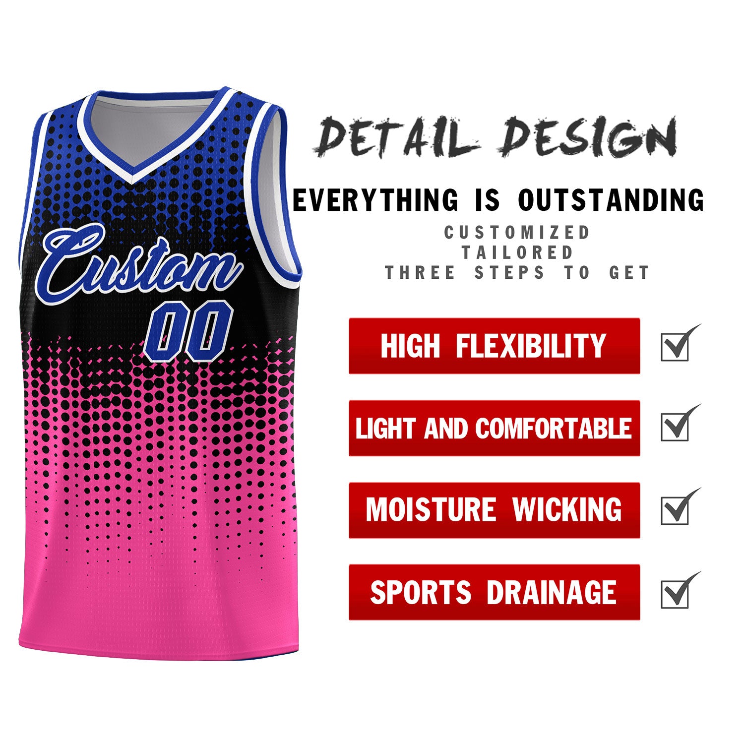 Custom Pink Gradient Dots Design Pattern Sports Uniform Basketball Jersey