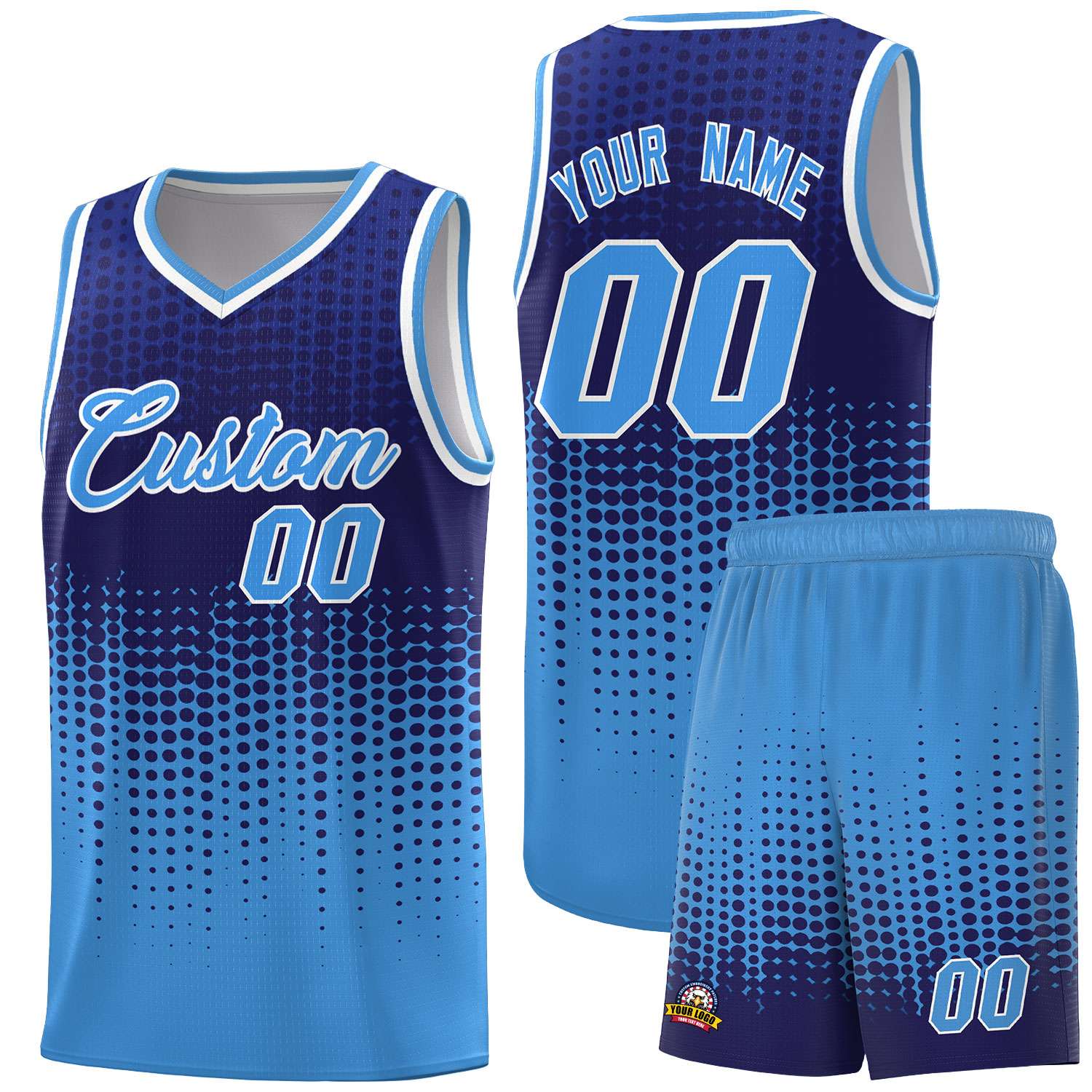 Custom Powder Blue Gradient Dots Design Pattern Sports Uniform Basketball Jersey