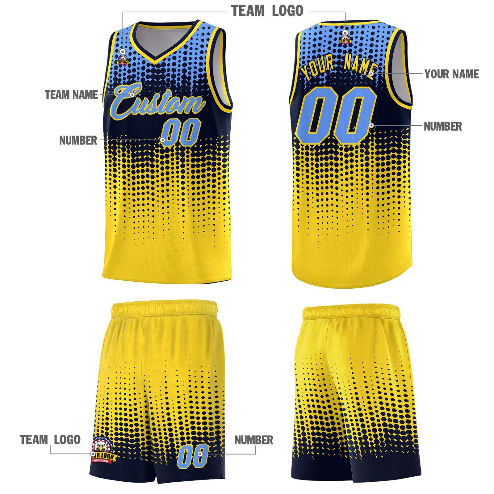 Custom Gold Gradient Dots Design Pattern Sports Uniform Basketball Jersey