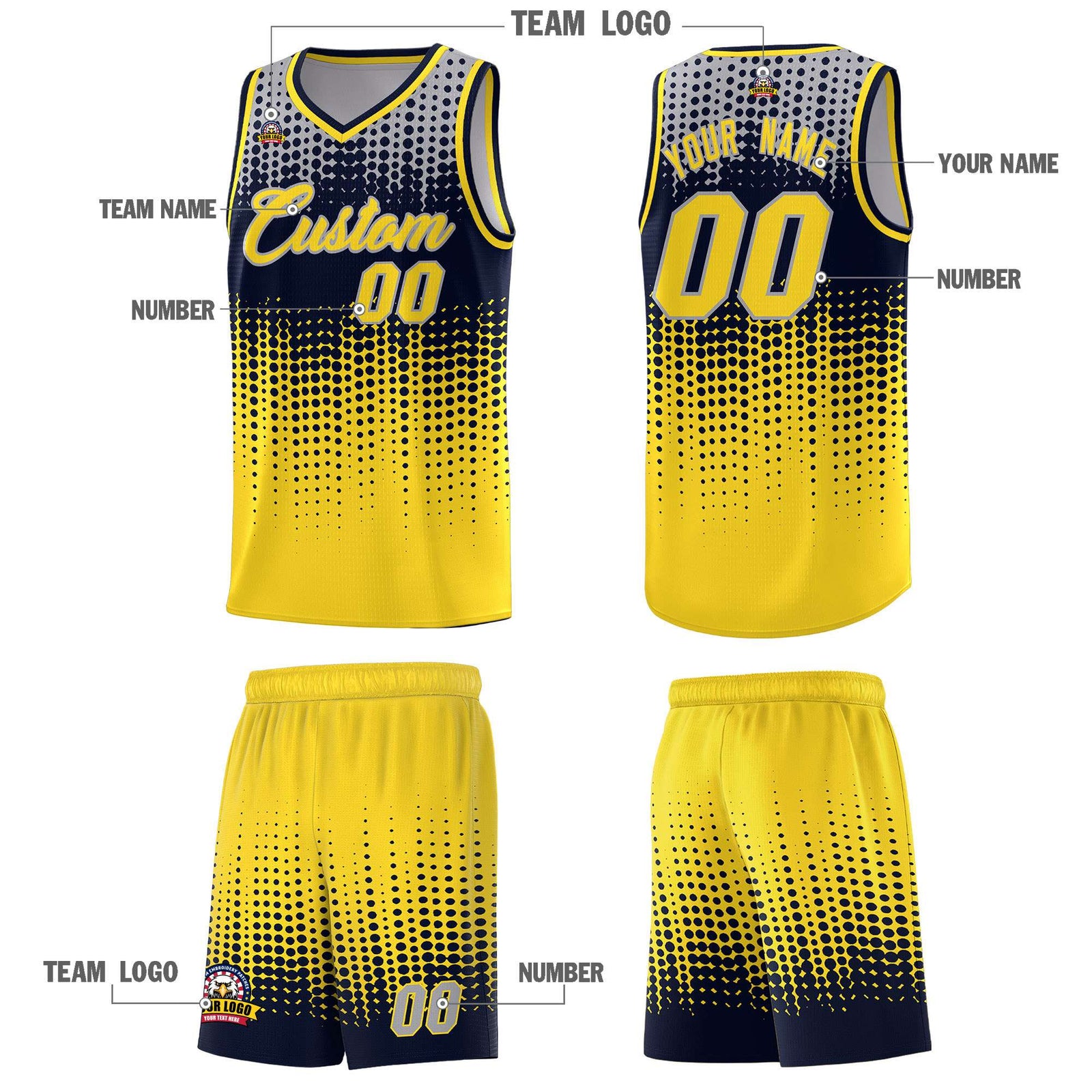Custom Gold Gradient Dots Design Pattern Sports Uniform Basketball Jersey