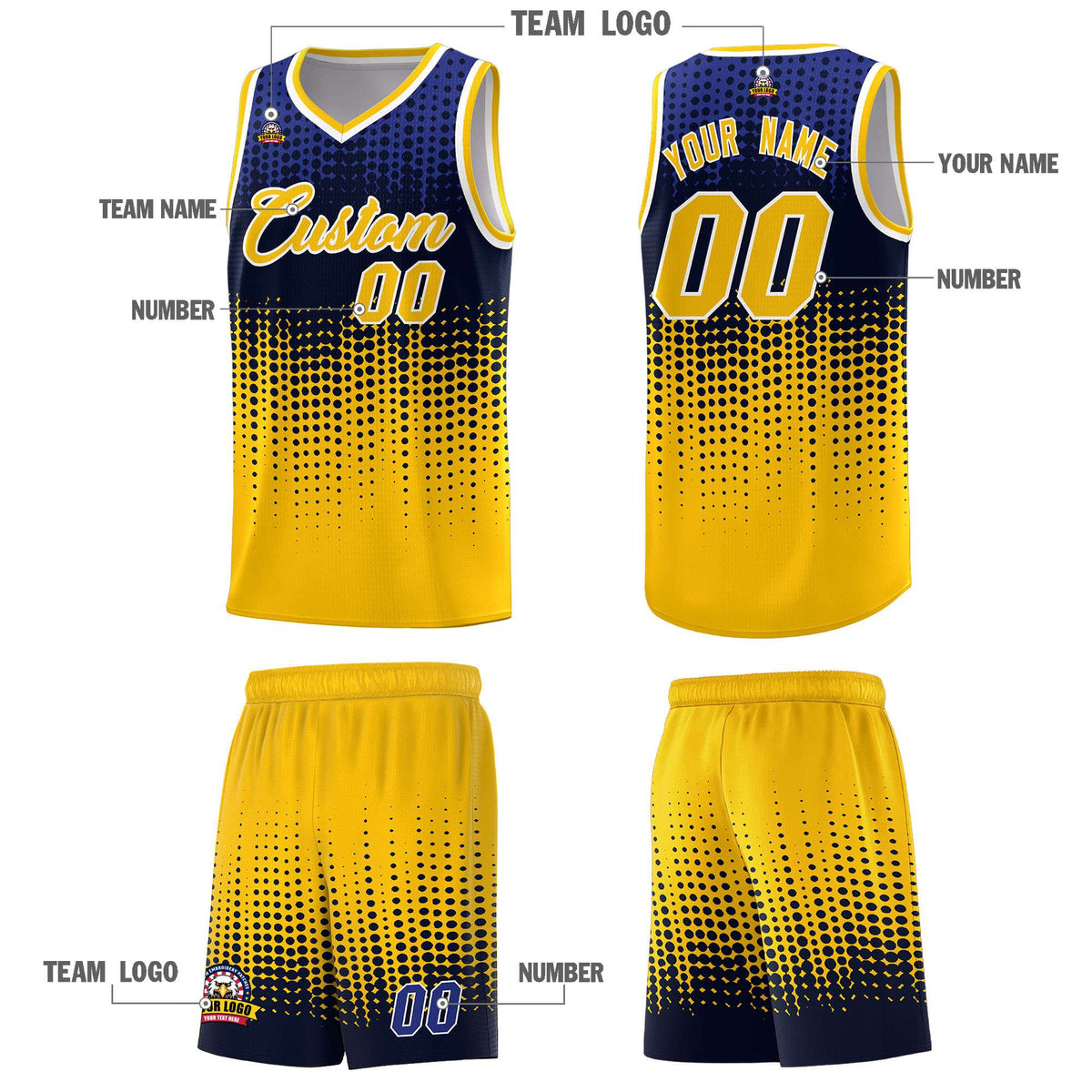 Custom Yellow Gradient Dots Design Pattern Sports Uniform Basketball Jersey