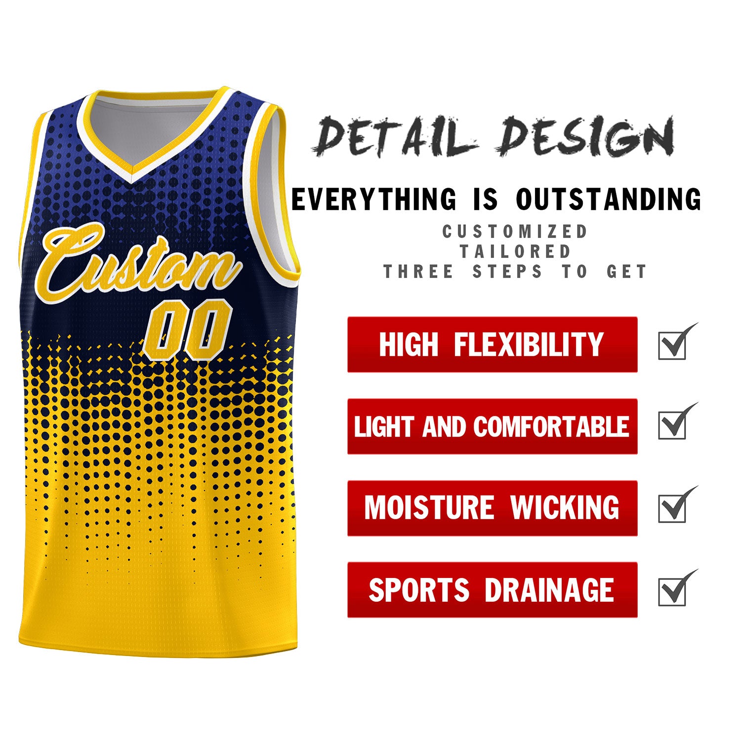 Custom Yellow Gradient Dots Design Pattern Sports Uniform Basketball Jersey