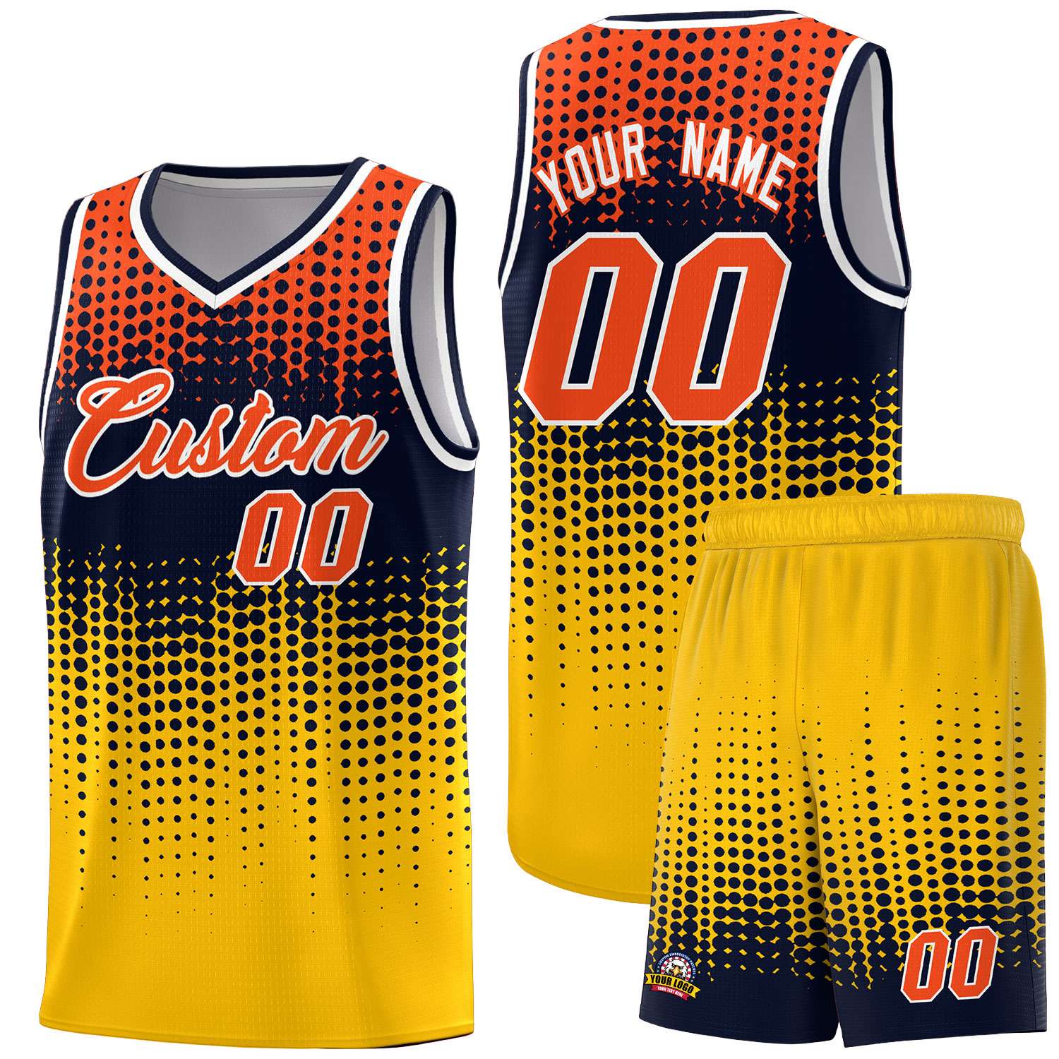 Custom Yellow Gradient Dots Design Pattern Sports Uniform Basketball Jersey