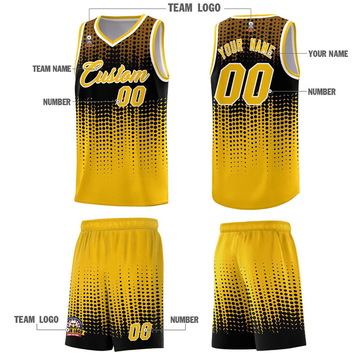 Custom Yellow Gradient Dots Design Pattern Sports Uniform Basketball Jersey