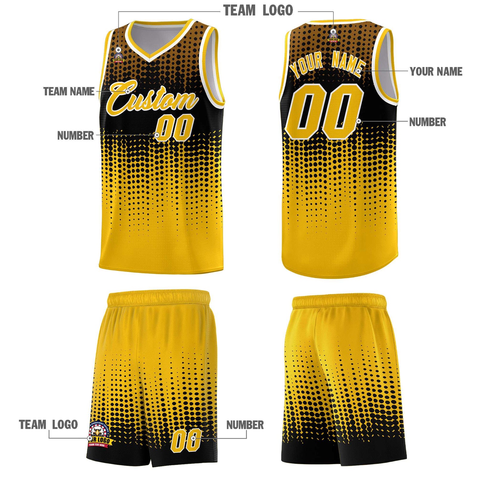 Custom Yellow Gradient Dots Design Pattern Sports Uniform Basketball Jersey