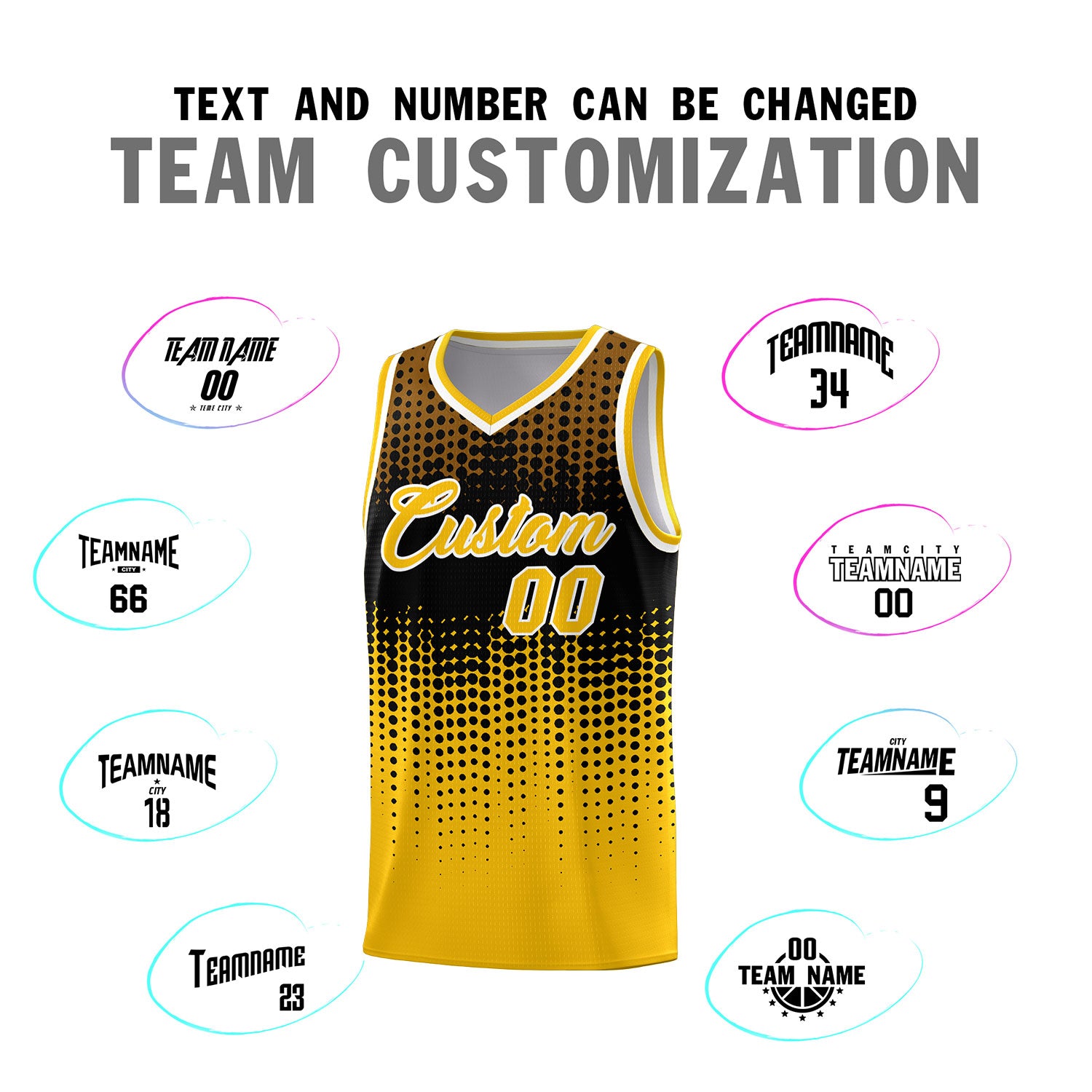 Custom Yellow Gradient Dots Design Pattern Sports Uniform Basketball Jersey