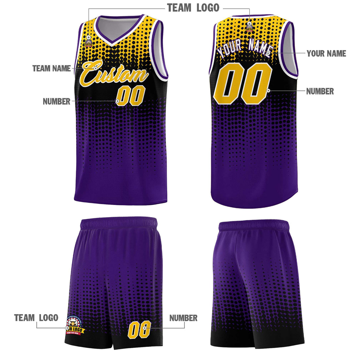 Custom Purple Gradient Dots Design Pattern Sports Uniform Basketball Jersey