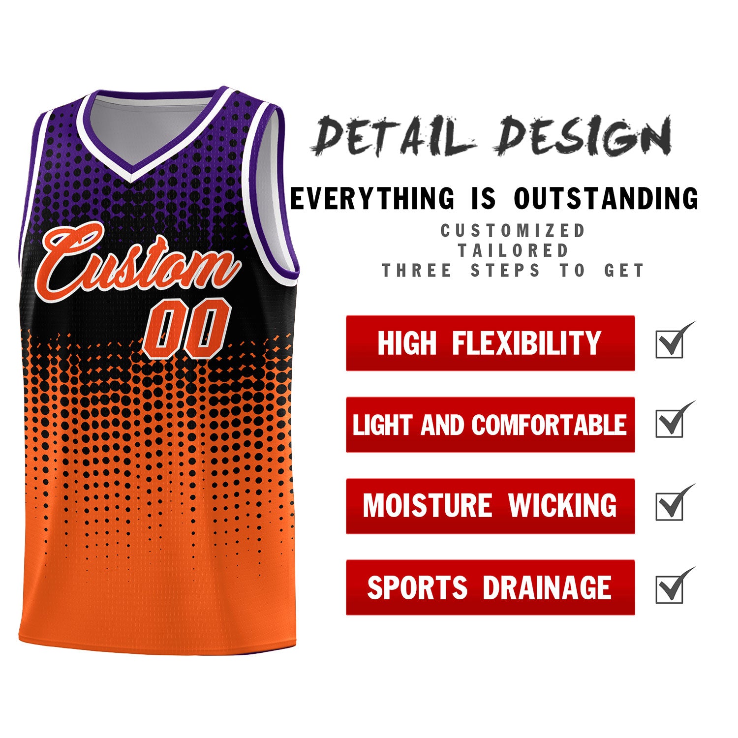 Custom Orange Gradient Dots Design Pattern Sports Uniform Basketball Jersey