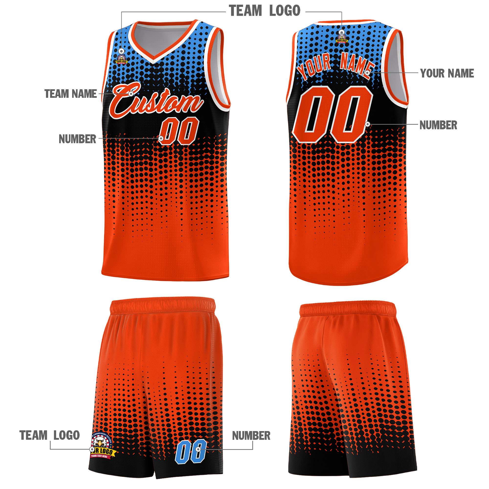 Custom Orange Gradient Dots Design Pattern Sports Uniform Basketball Jersey