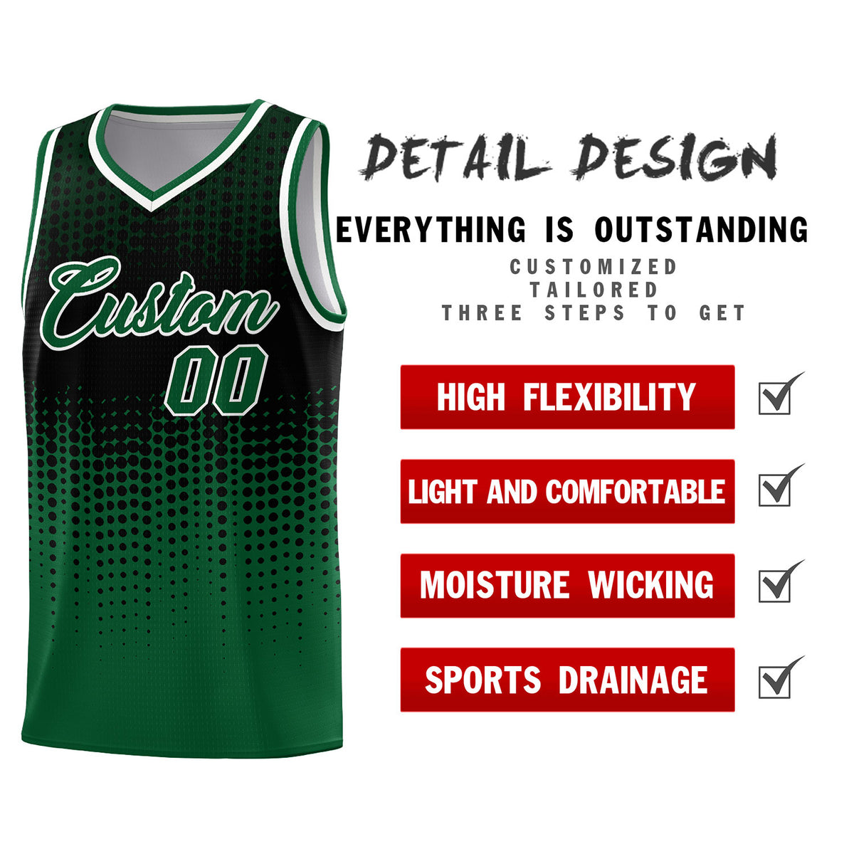 Custom Kelly Green Gradient Dots Design Pattern Sports Uniform Basketball Jersey