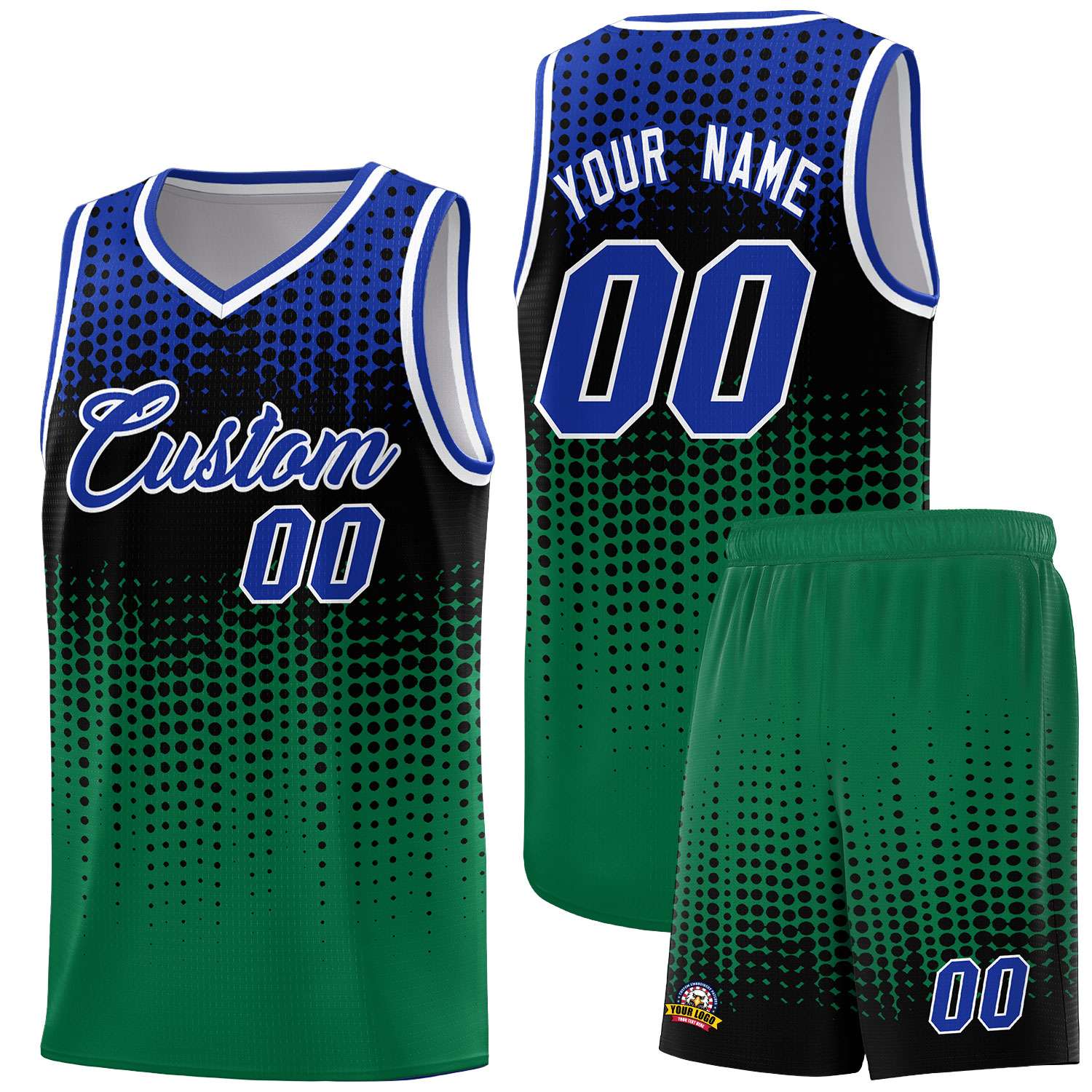Custom Kelly Green Gradient Dots Design Pattern Sports Uniform Basketball Jersey