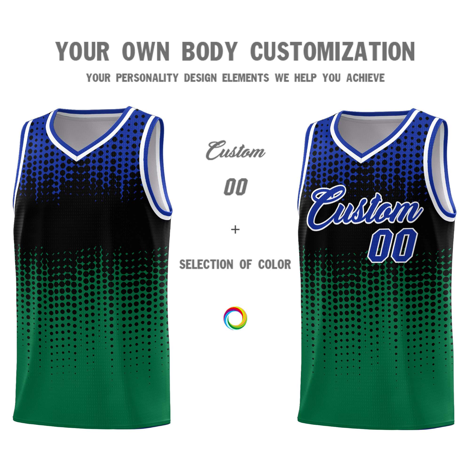 Custom Kelly Green Gradient Dots Design Pattern Sports Uniform Basketball Jersey
