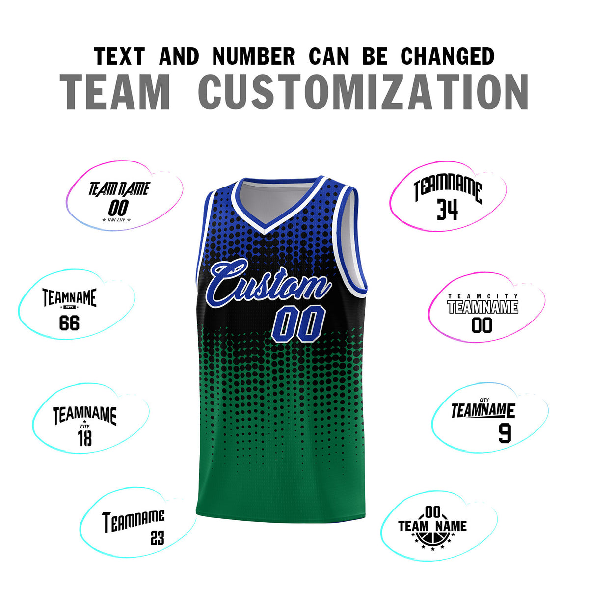 Custom Kelly Green Gradient Dots Design Pattern Sports Uniform Basketball Jersey