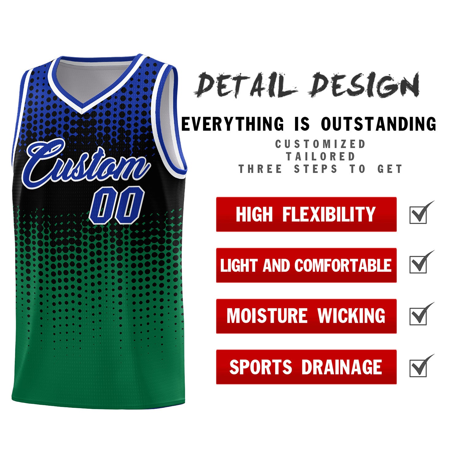 Custom Kelly Green Gradient Dots Design Pattern Sports Uniform Basketball Jersey