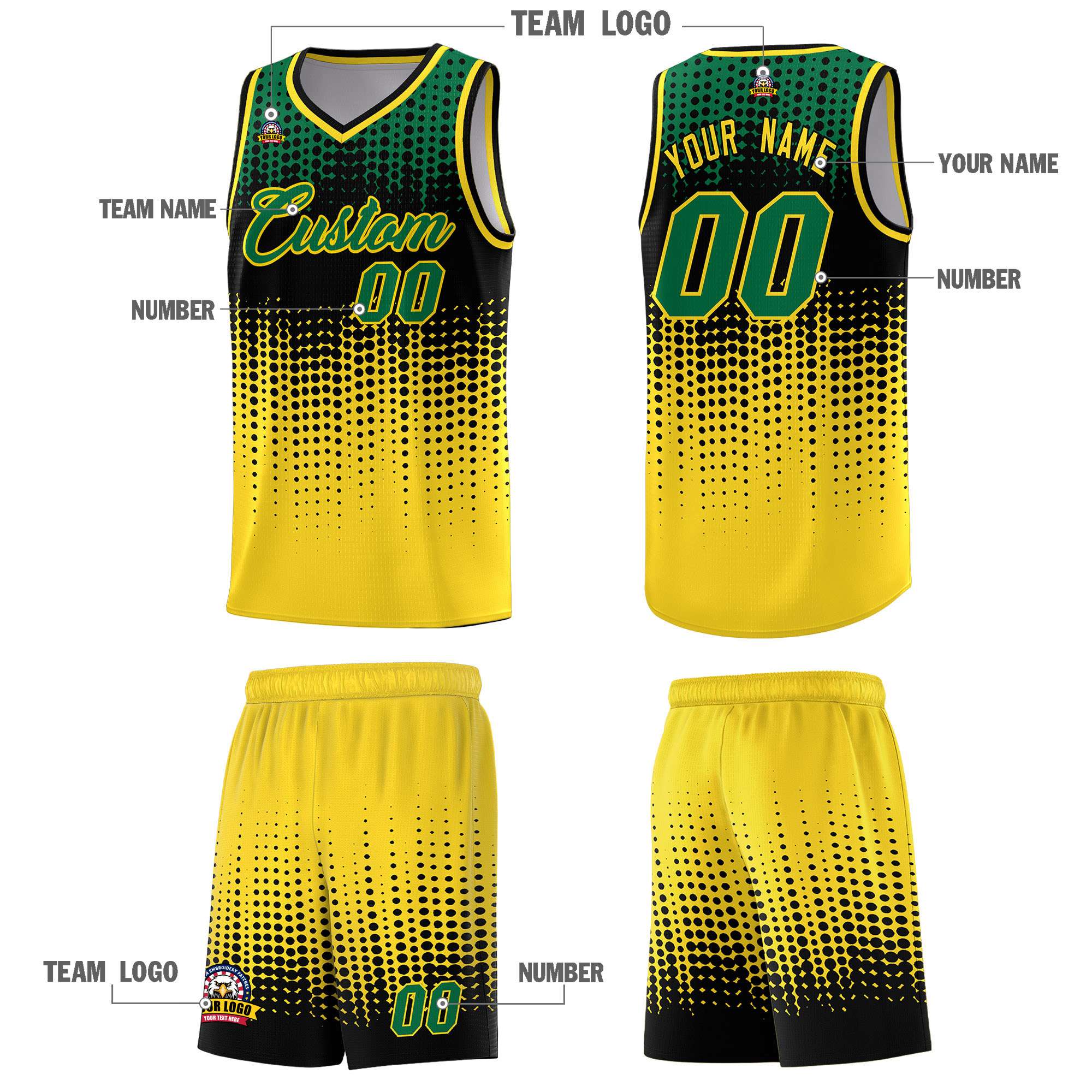 Custom Gold Gradient Dots Design Pattern Sports Uniform Basketball Jersey
