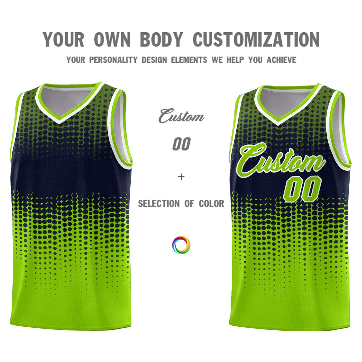 Custom Neon Green Gradient Dots Design Pattern Sports Uniform Basketball Jersey
