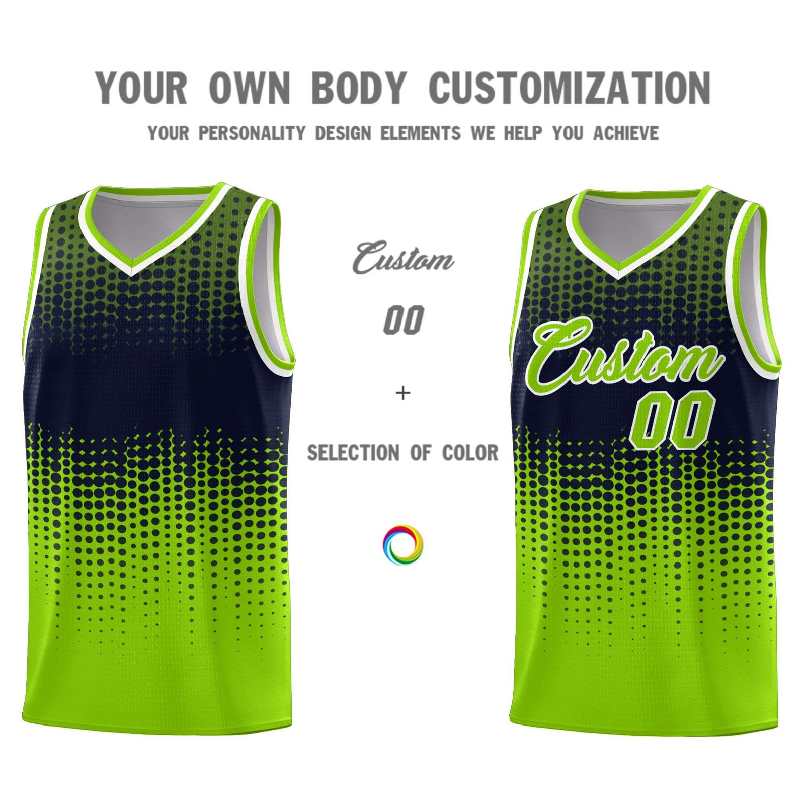 Custom Neon Green Gradient Dots Design Pattern Sports Uniform Basketball Jersey