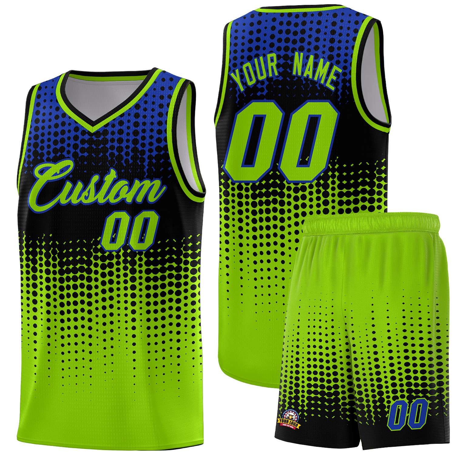 Custom Neon Green Gradient Dots Design Pattern Sports Uniform Basketball Jersey