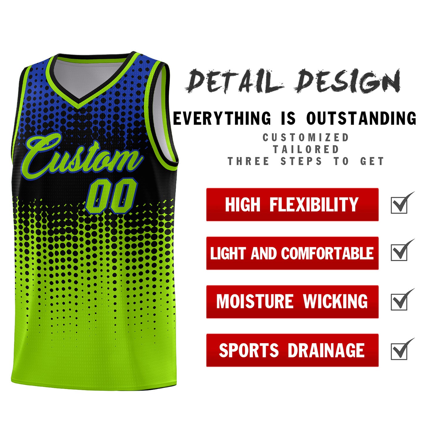 Custom Neon Green Gradient Dots Design Pattern Sports Uniform Basketball Jersey