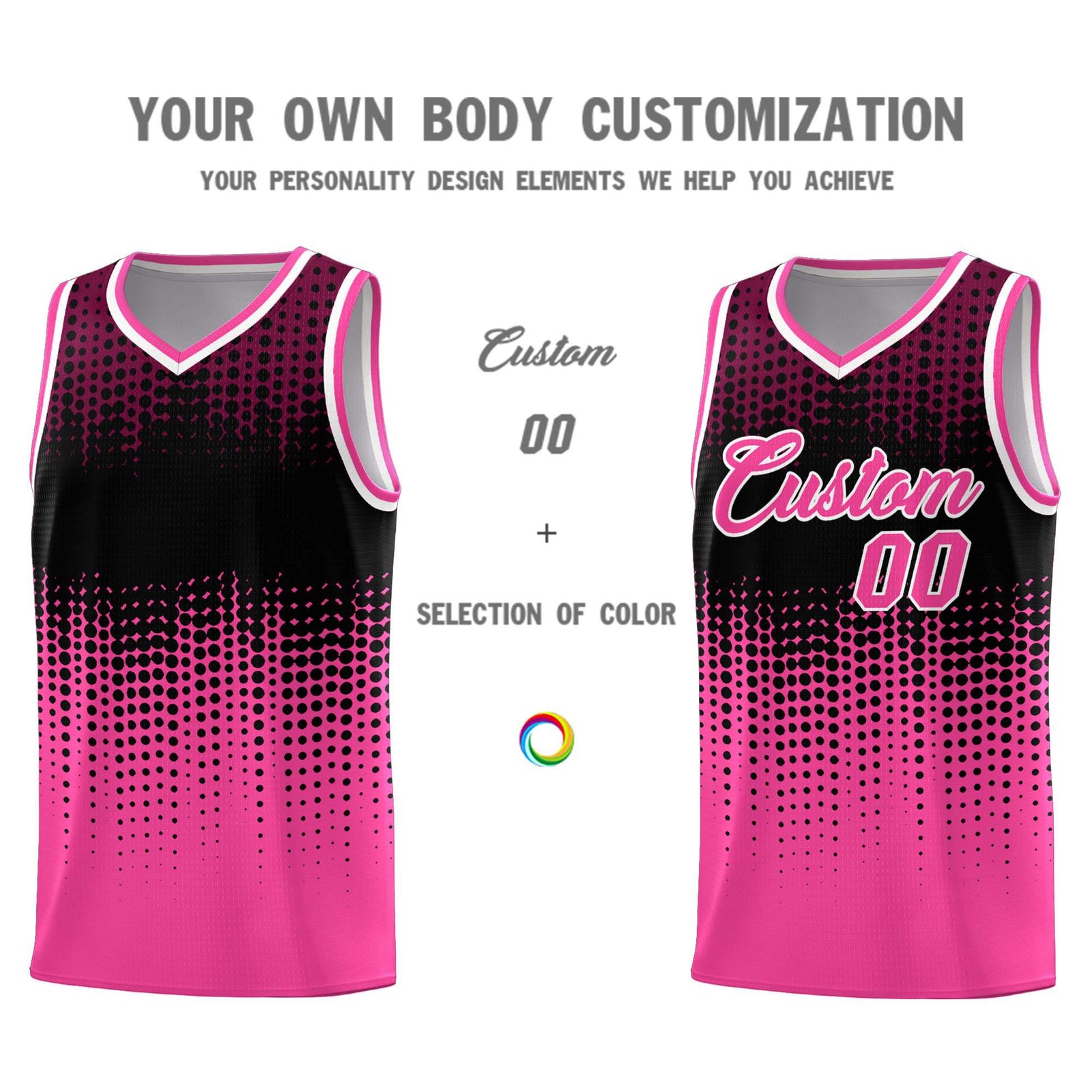 Custom Pink Gradient Dots Design Pattern Sports Uniform Basketball Jersey