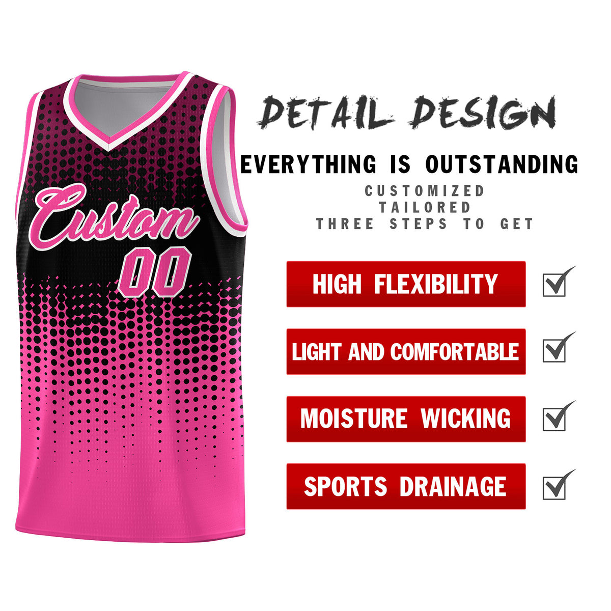Custom Pink Gradient Dots Design Pattern Sports Uniform Basketball Jersey