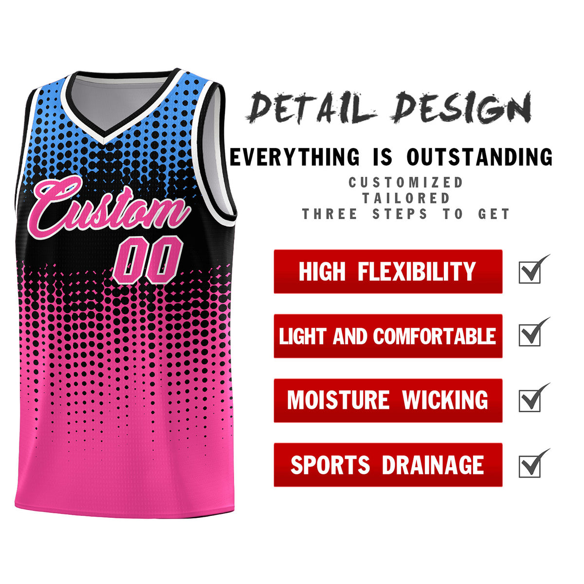 Custom Pink Gradient Dots Design Pattern Sports Uniform Basketball Jersey