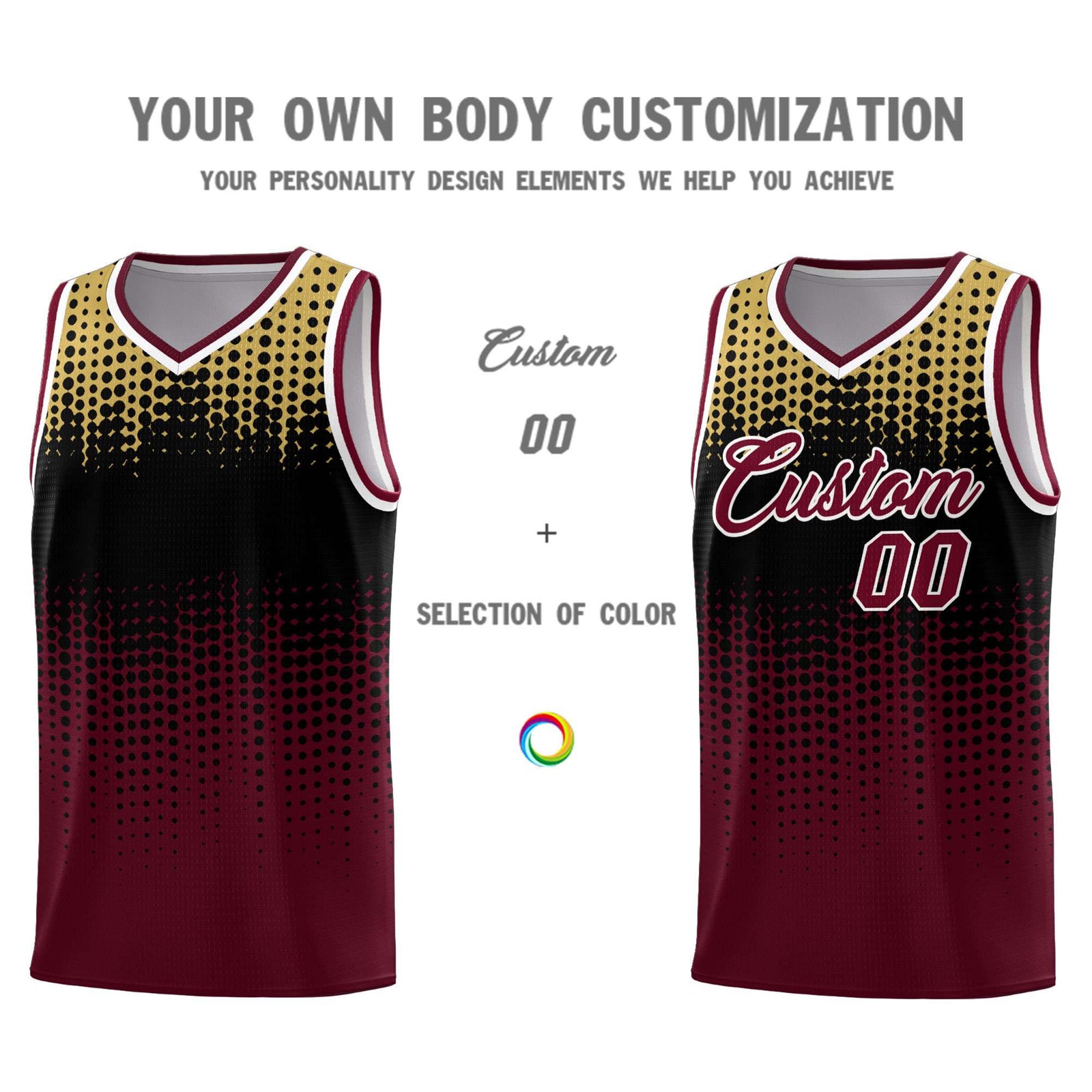 Custom Crimson Gradient Dots Design Pattern Sports Uniform Basketball Jersey