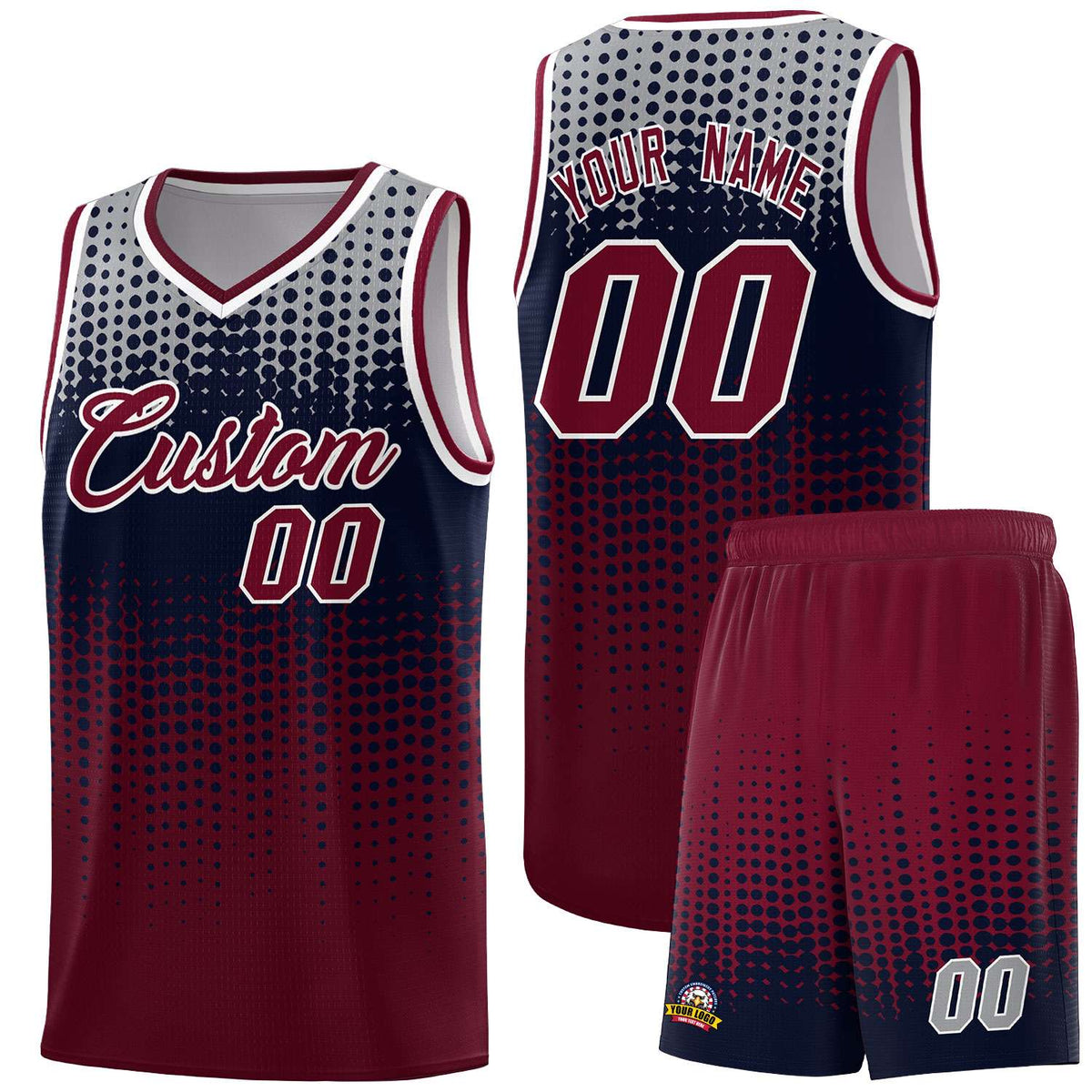 Custom Crimson Gradient Dots Design Pattern Sports Uniform Basketball Jersey