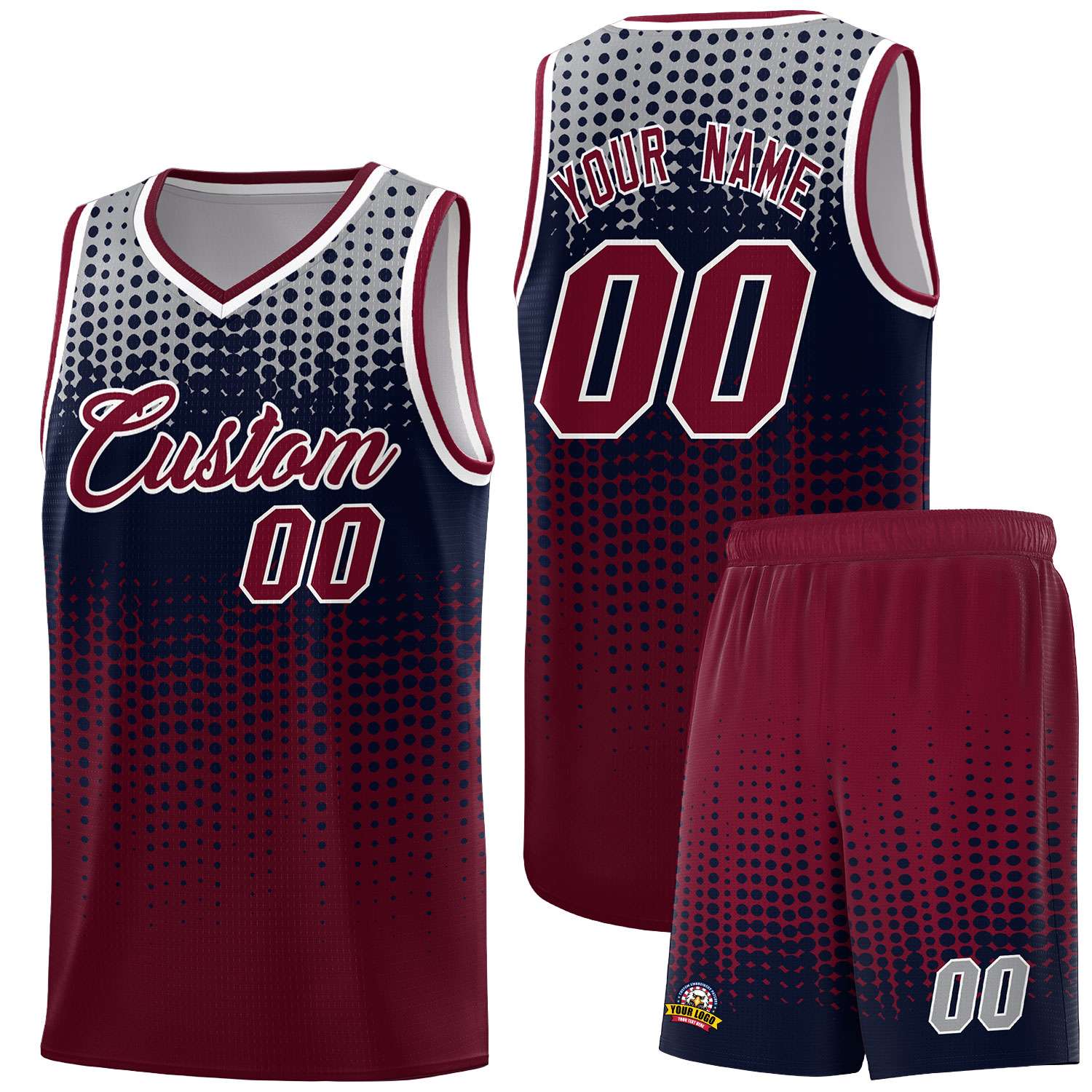 Custom Crimson Gradient Dots Design Pattern Sports Uniform Basketball Jersey