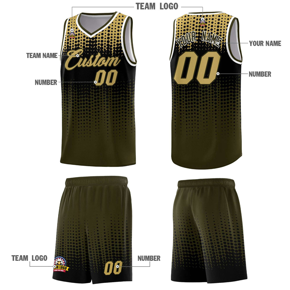 Custom Olive Gradient Dots Design Pattern Sports Uniform Basketball Jersey