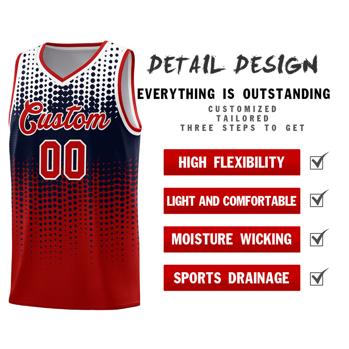 Custom Red Gradient Dots Design Pattern Sports Uniform Basketball Jersey