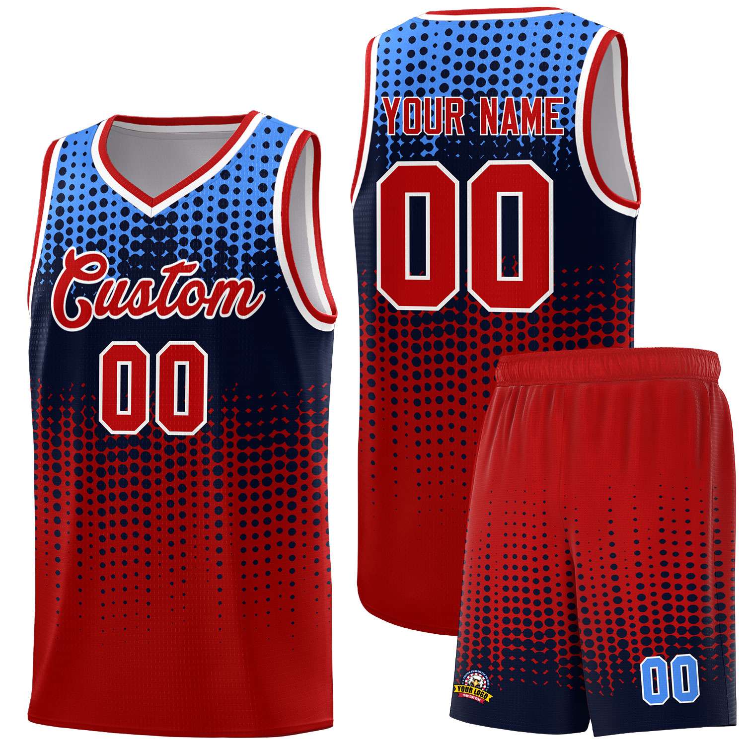 Custom Red Gradient Dots Design Pattern Sports Uniform Basketball Jersey