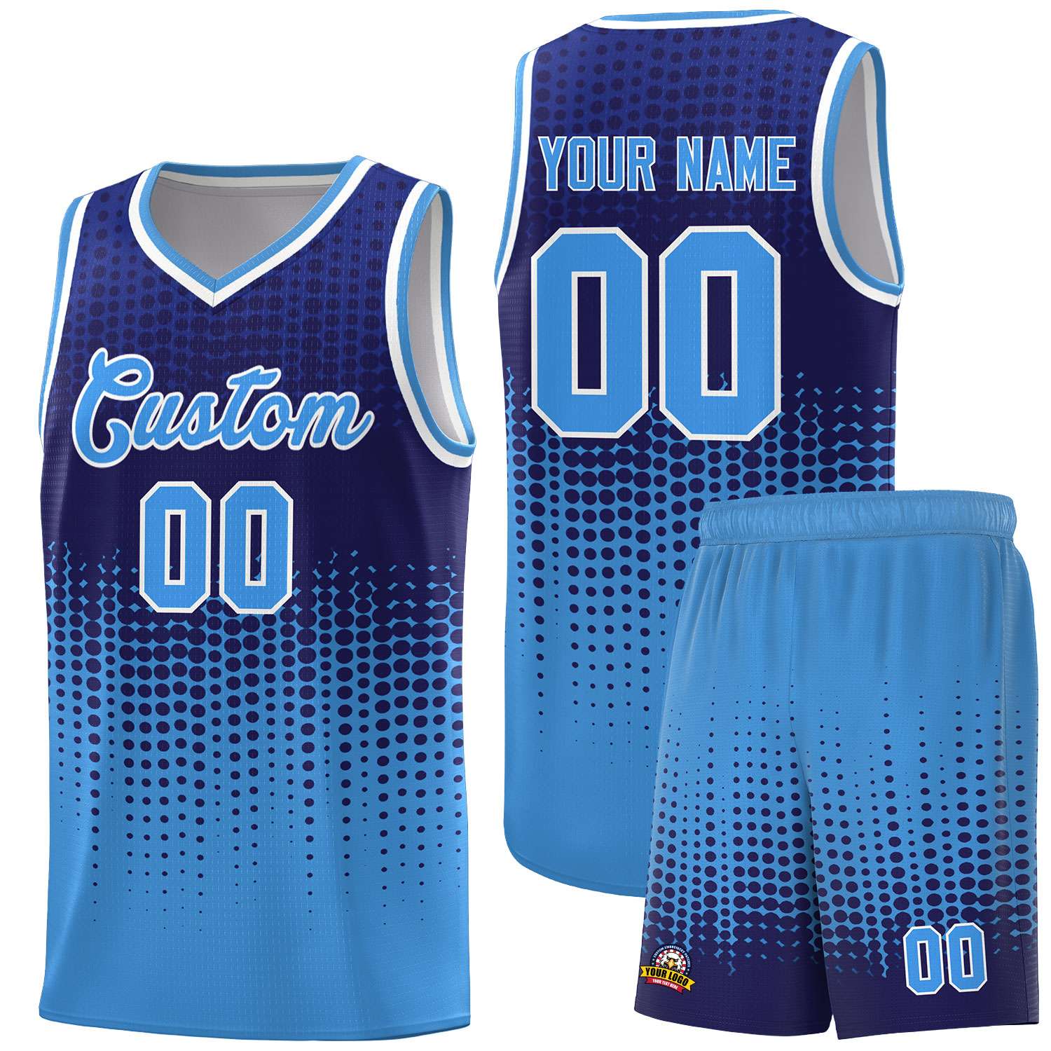 Custom Powder Blue Gradient Dots Design Pattern Sports Uniform Basketball Jersey