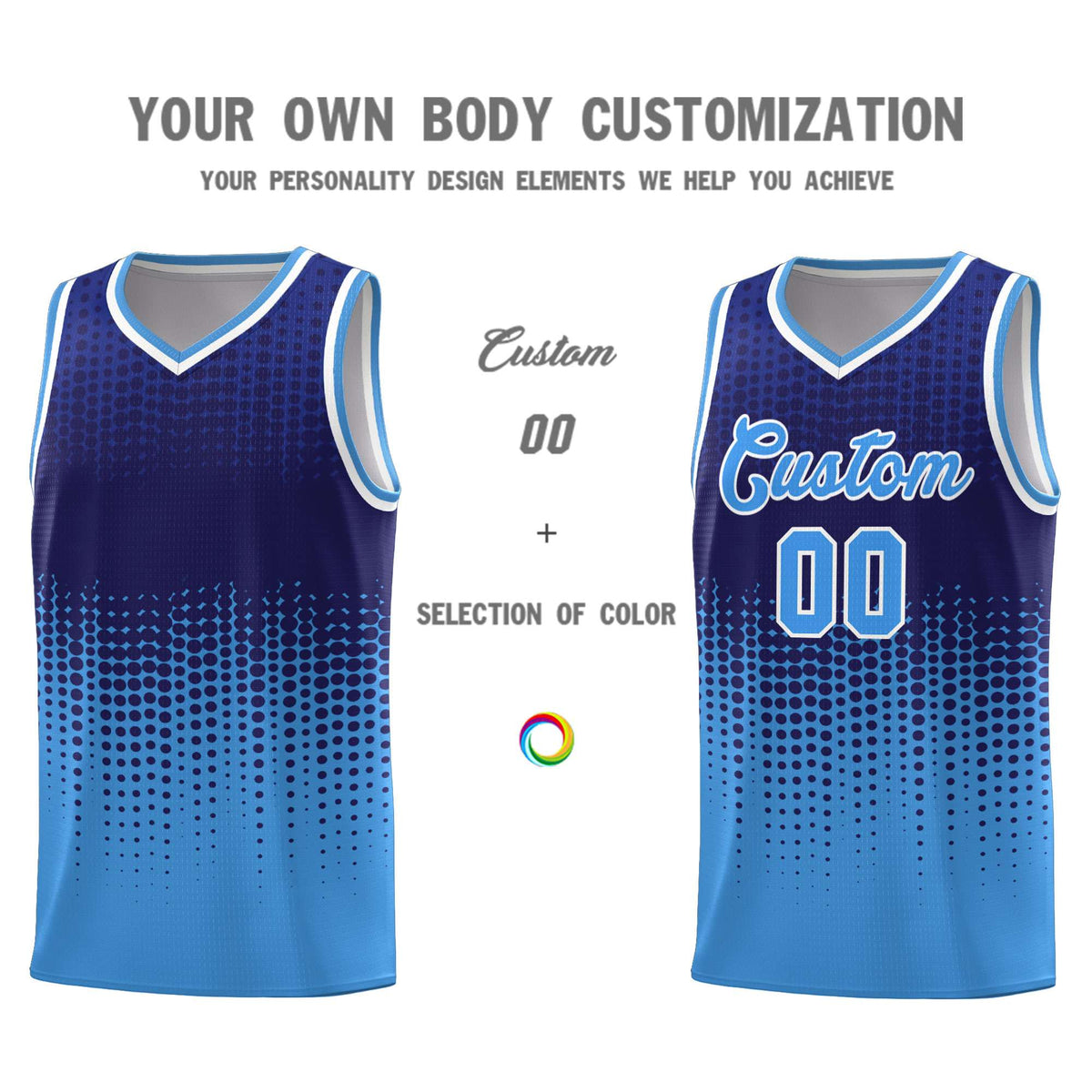 Custom Powder Blue Gradient Dots Design Pattern Sports Uniform Basketball Jersey