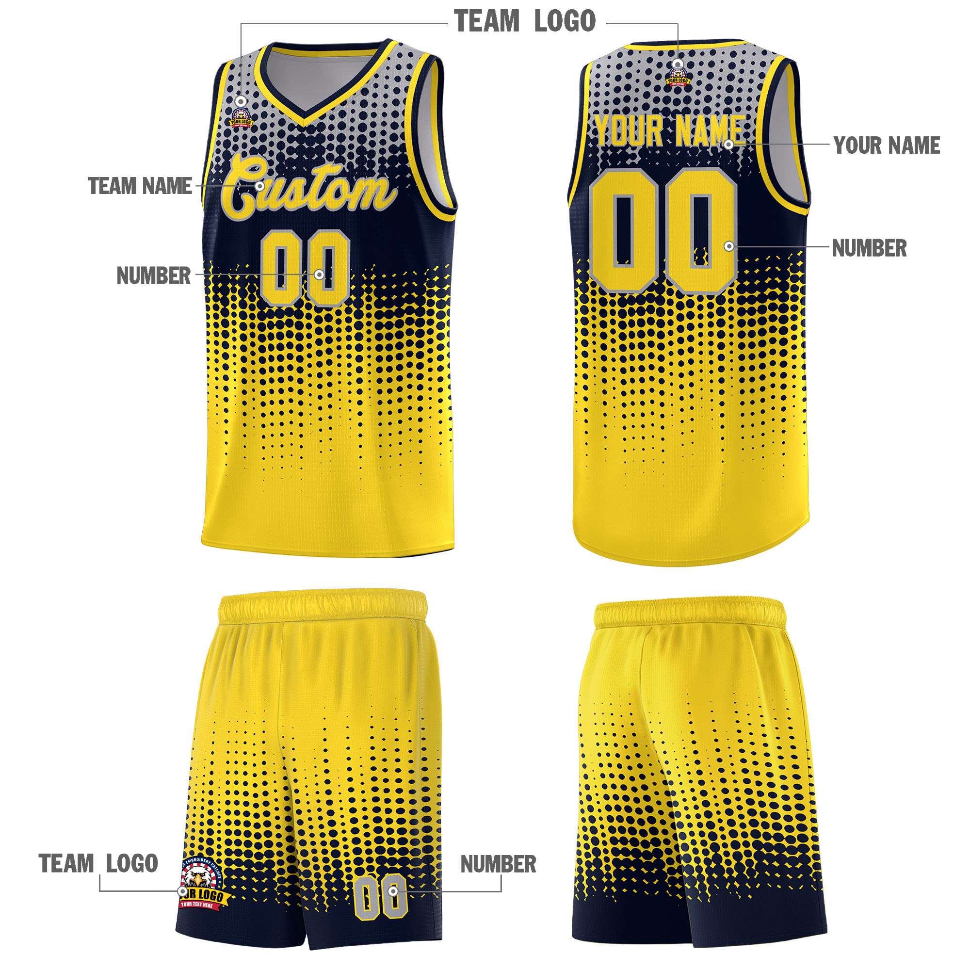 Custom Gold Gradient Dots Design Pattern Sports Uniform Basketball Jersey