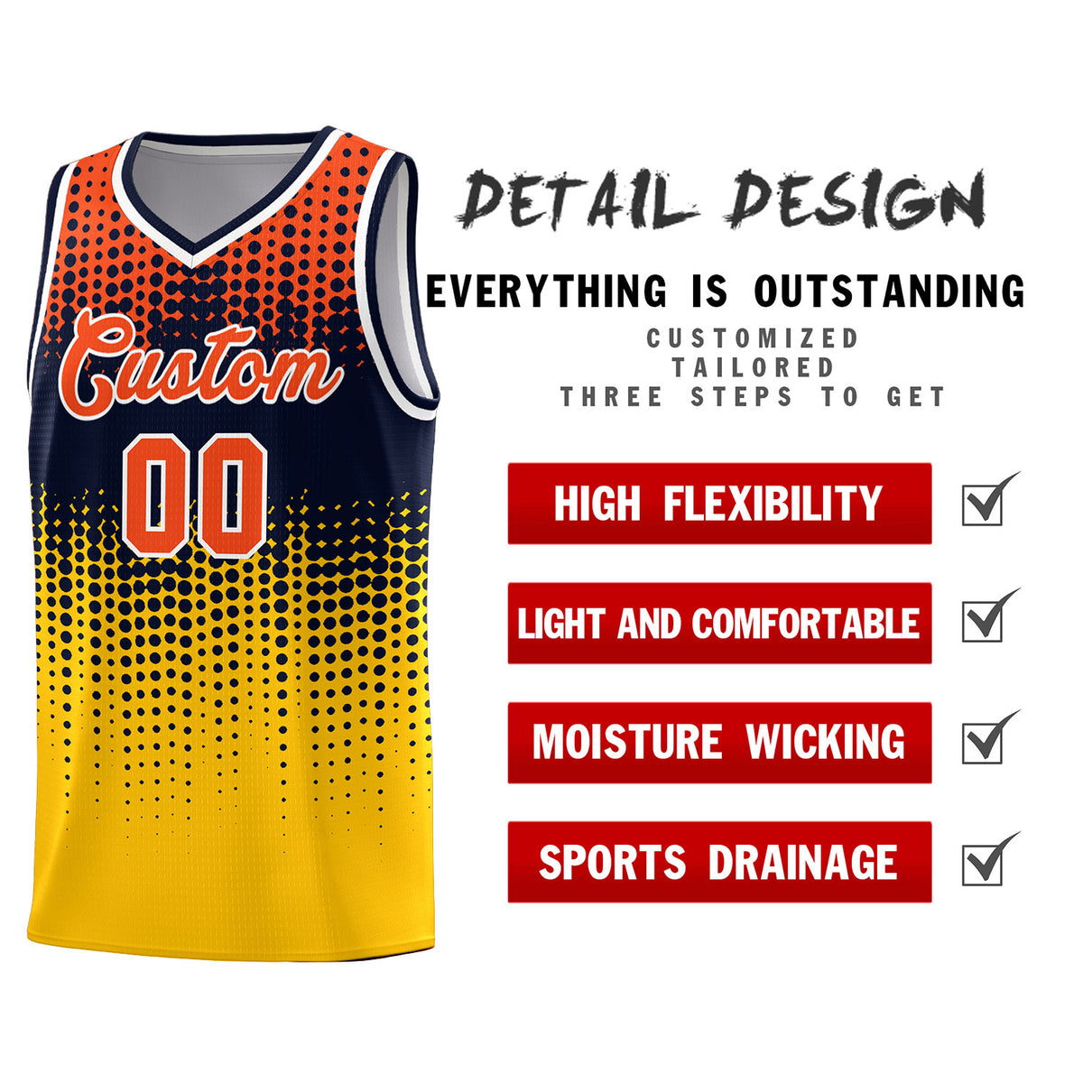 Custom Yellow Gradient Dots Design Pattern Sports Uniform Basketball Jersey