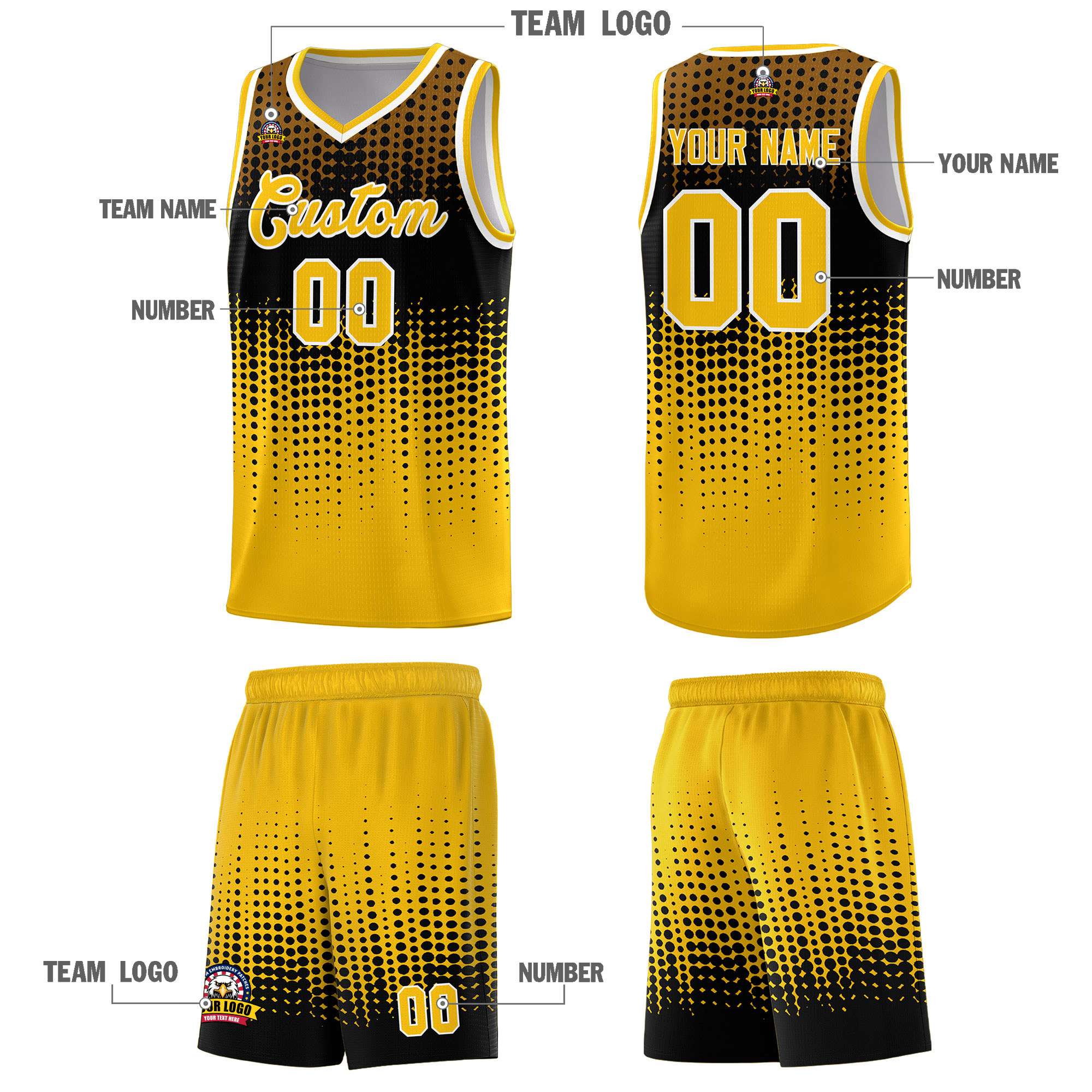 Custom Yellow Gradient Dots Design Pattern Sports Uniform Basketball Jersey