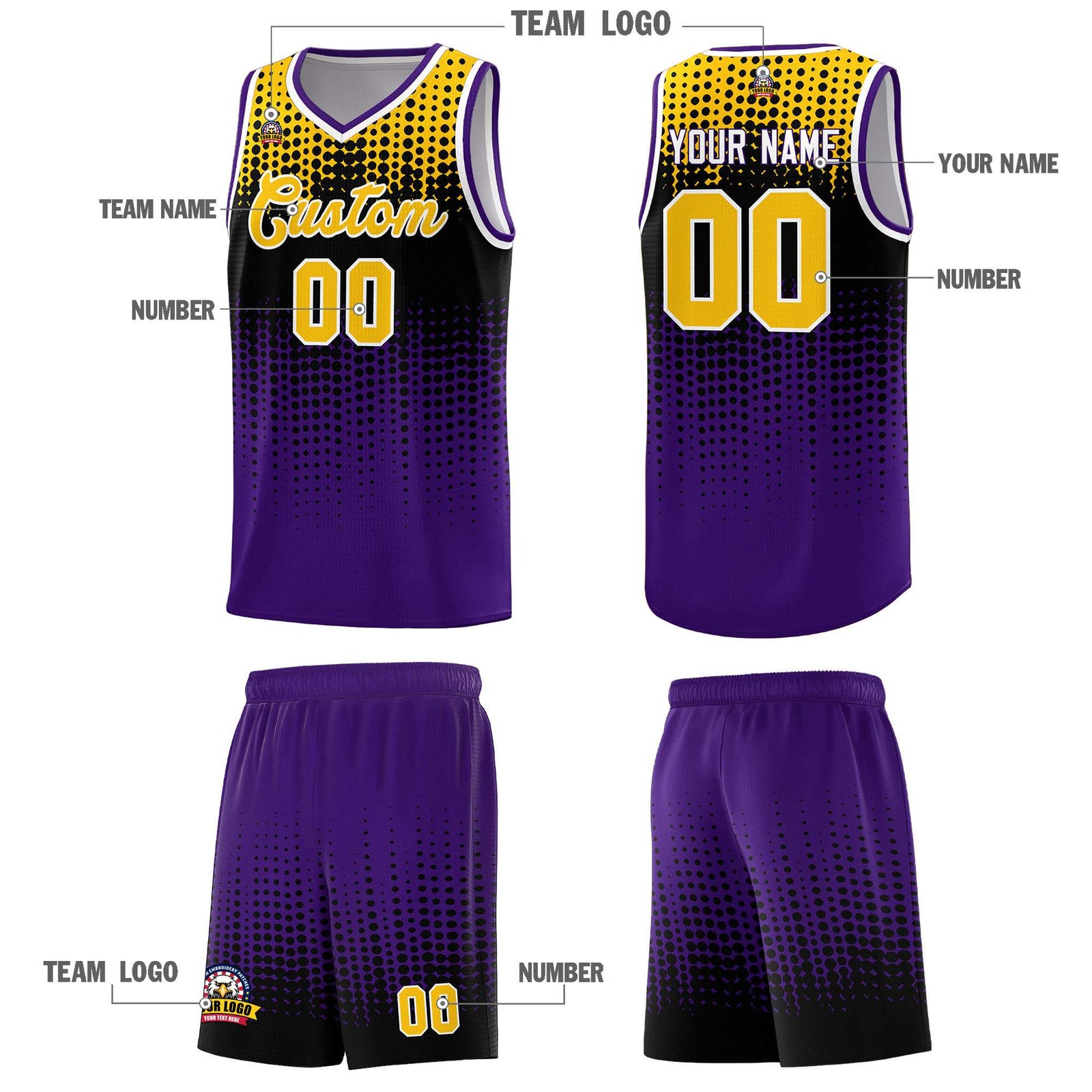 Custom Purple Gradient Dots Design Pattern Sports Uniform Basketball Jersey