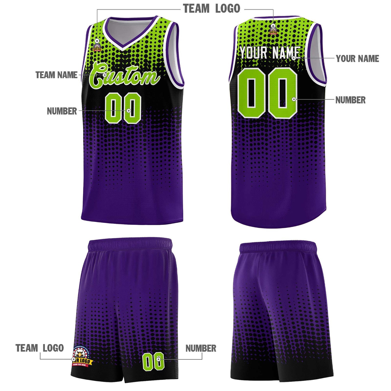 Custom Purple Gradient Dots Design Pattern Sports Uniform Basketball Jersey