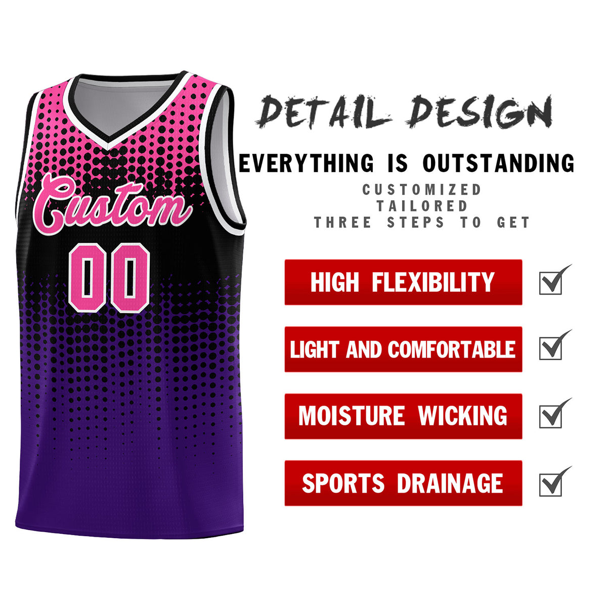 Custom Purple Gradient Dots Design Pattern Sports Uniform Basketball Jersey