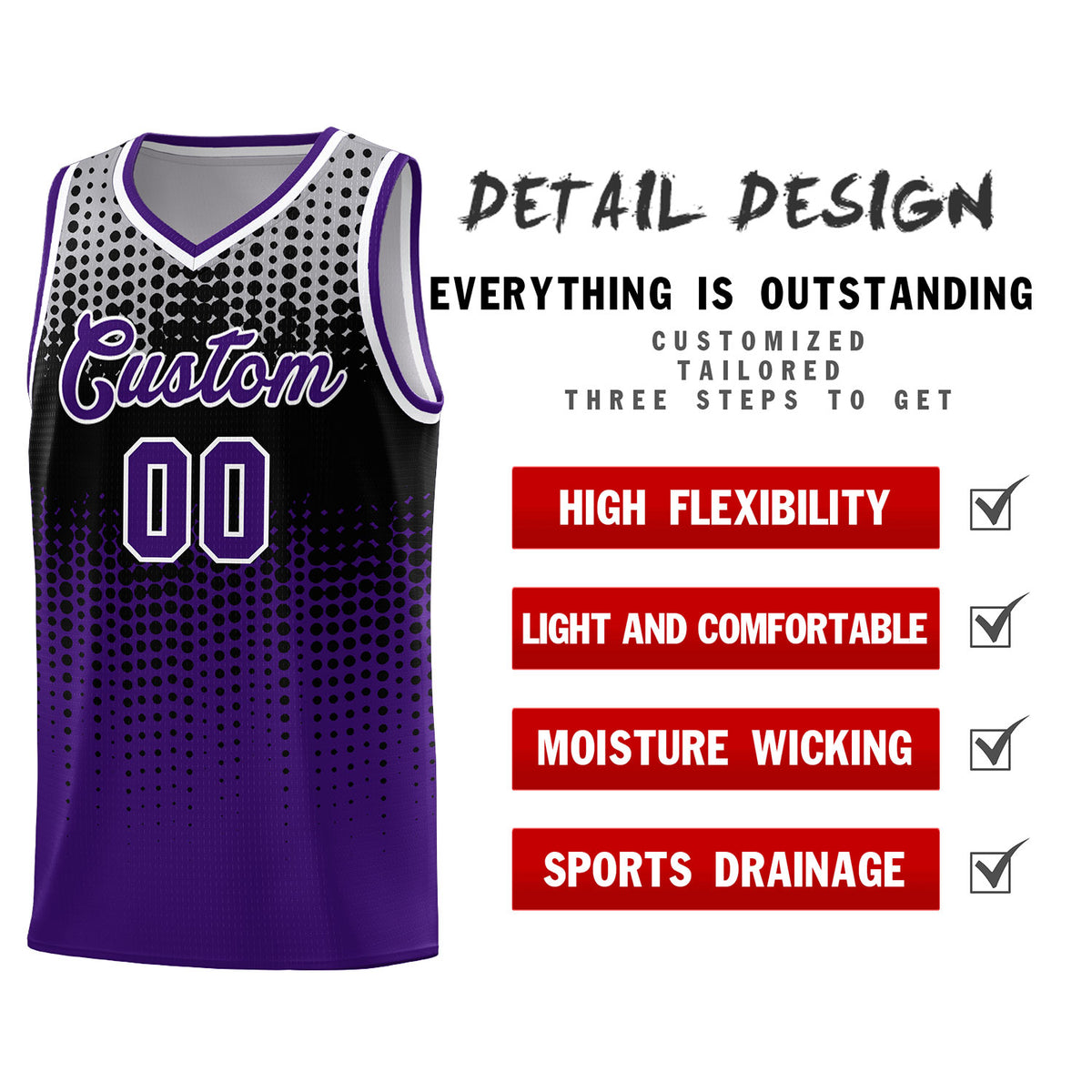 Custom Purple Gradient Dots Design Pattern Sports Uniform Basketball Jersey