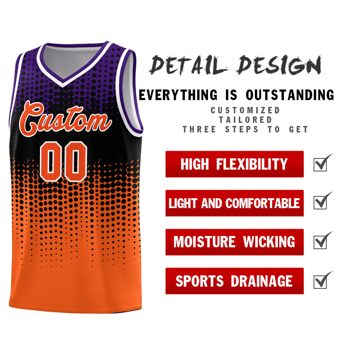 Custom Orange Gradient Dots Design Pattern Sports Uniform Basketball Jersey