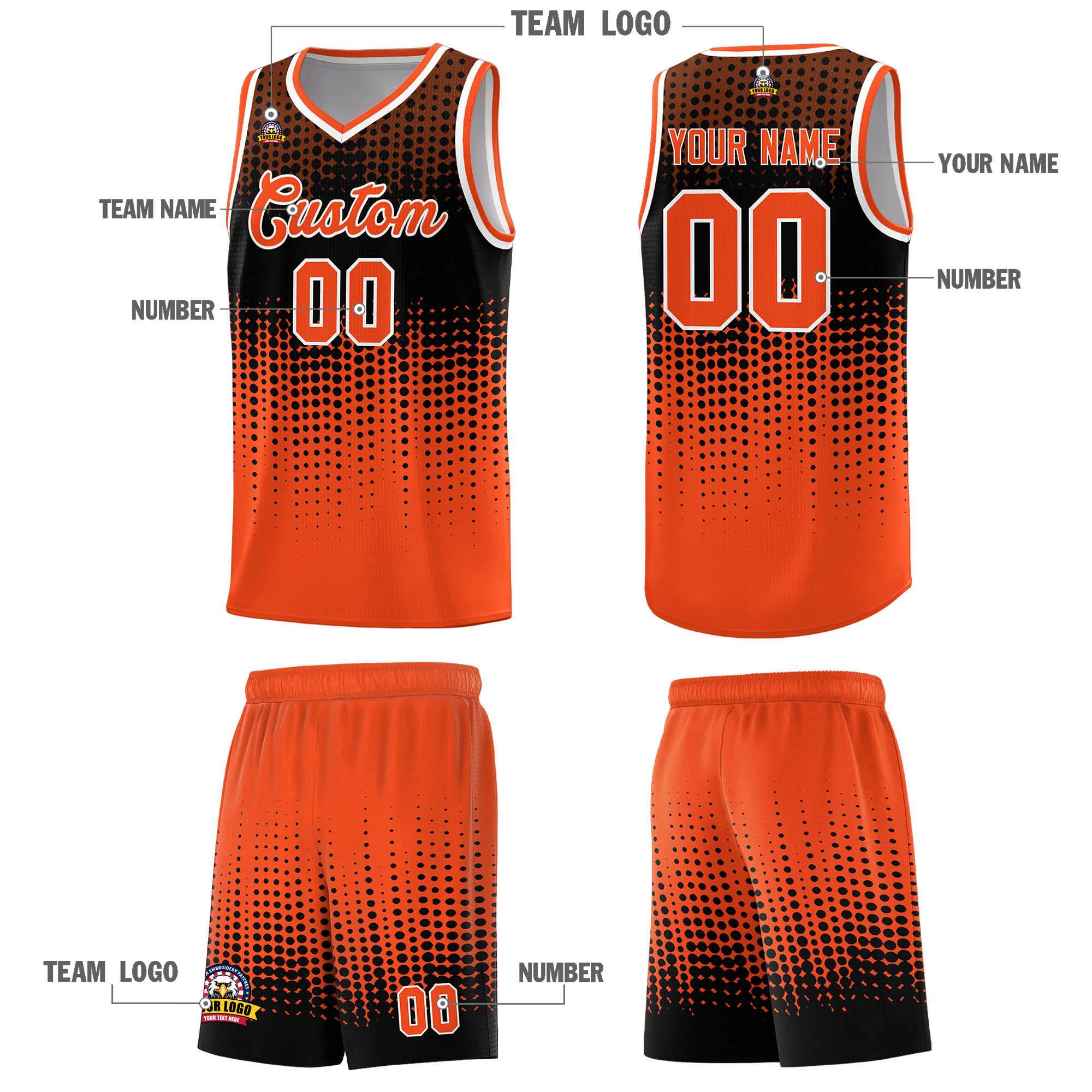 Custom Orange Gradient Dots Design Pattern Sports Uniform Basketball Jersey