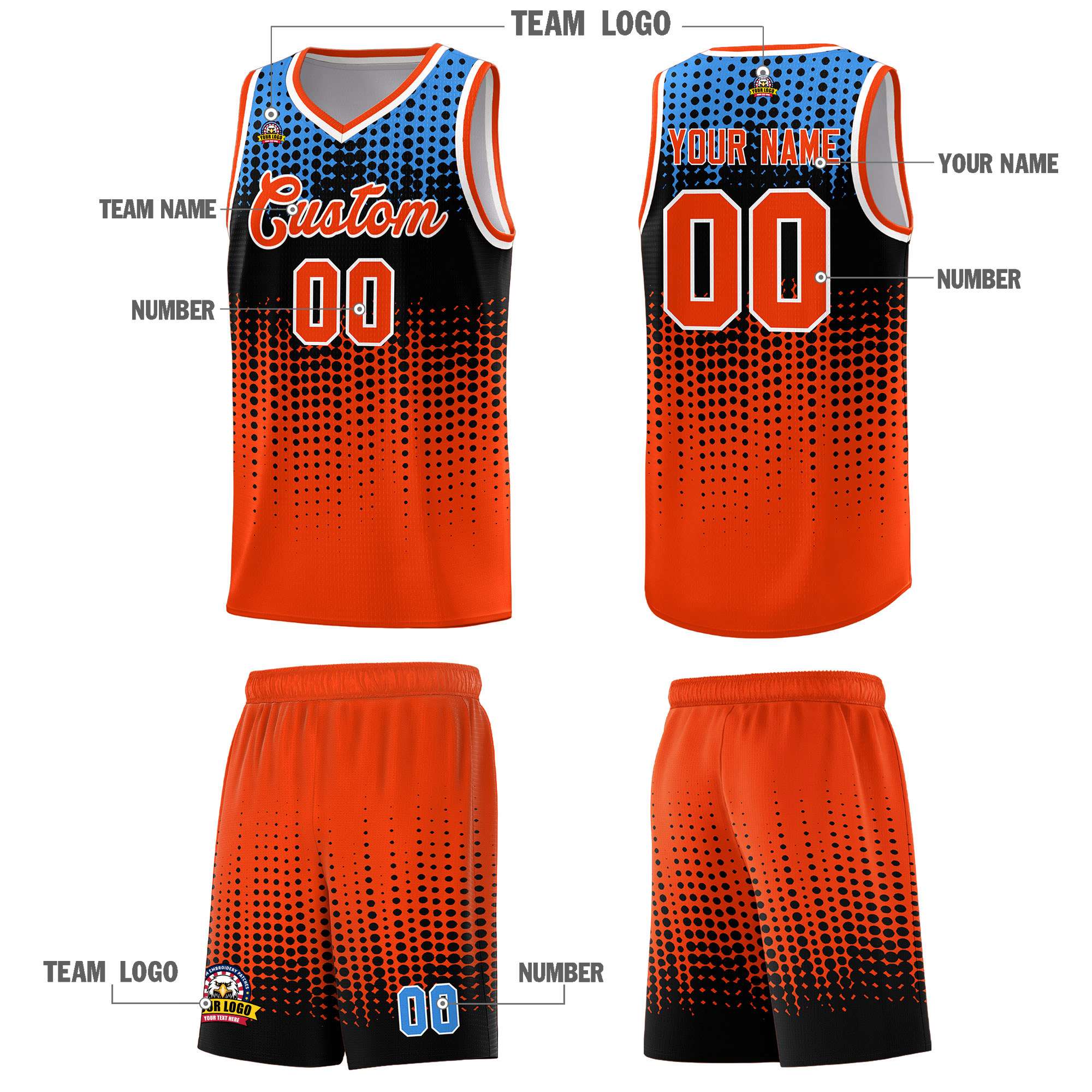 Custom Orange Gradient Dots Design Pattern Sports Uniform Basketball Jersey