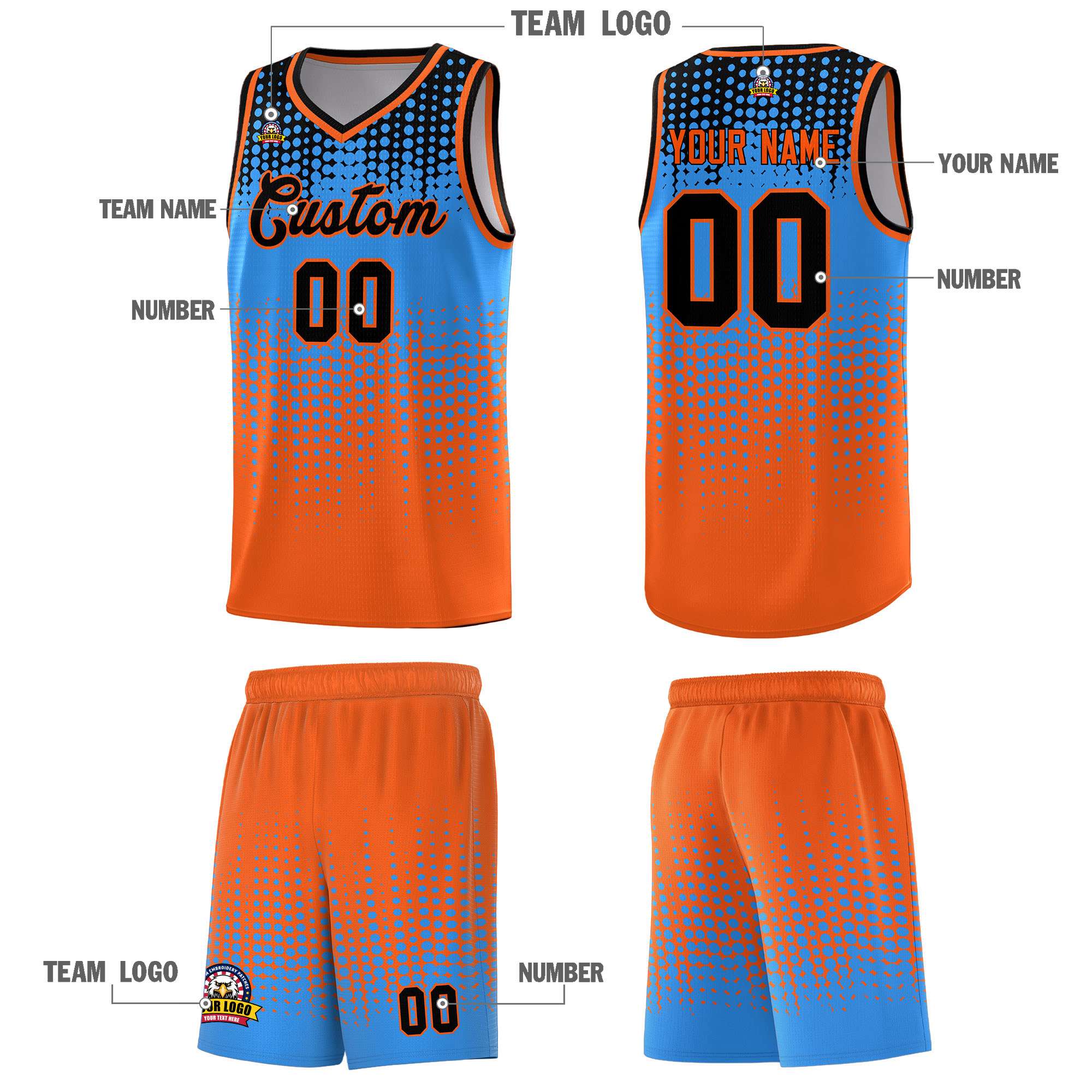 Custom Orange Gradient Dots Design Pattern Sports Uniform Basketball Jersey